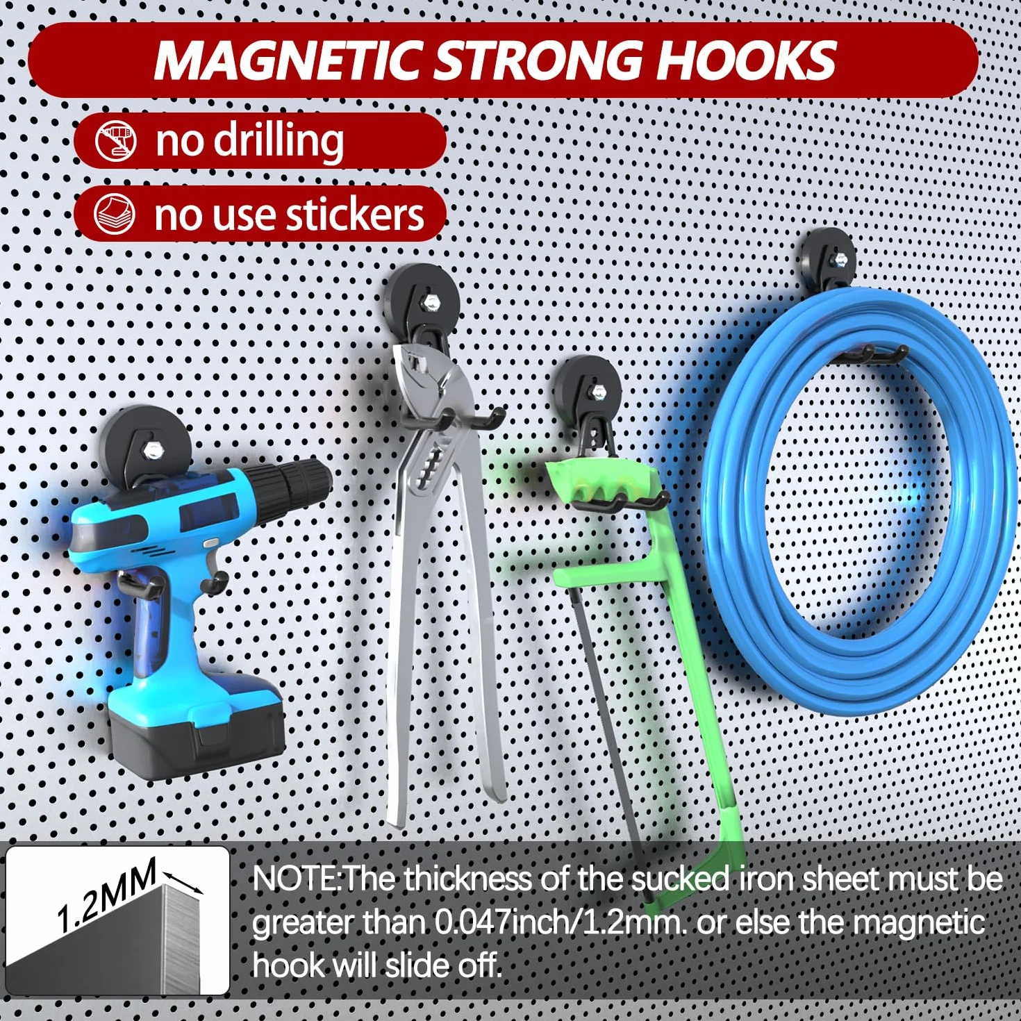 3-H Zestaw 4 magnetycznych haczyków garażowych (2 duże + 2 małe mocne haczyki magnetyczne), haczyk z magnesem do zawieszenia 20 kg na stół warsztatowy, do warsztatu, garażu, szopy, czarny