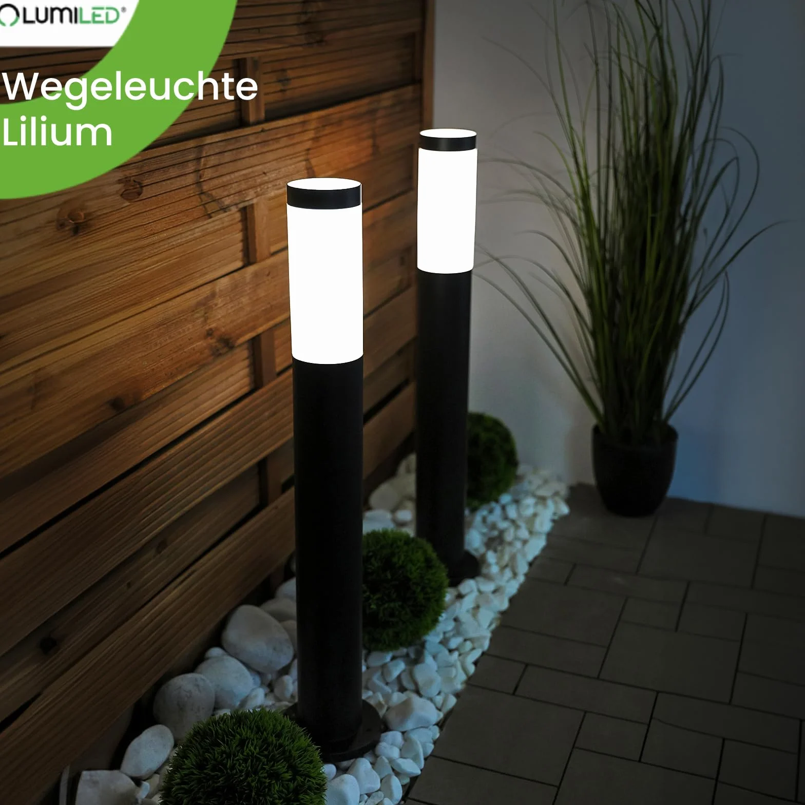Lumiled Lampa zewnętrzna na ścieżkę, lampa cokołowa, zewnętrzna, lampa stojąca, lampa ogrodowa, lampa stojąca, 65 cm, IP44, czarna, stal nierdzewna, E27, oprawa, lampa słupkowa