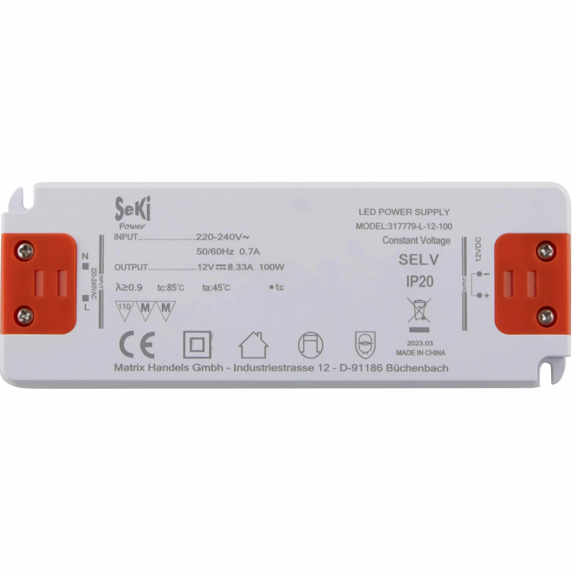 SeKi Zasilacz LED L-12-100 - 12 V - 8,33 A - 100 W; sterownik LED - transformator - zasilacz - sterownik - transformator - statecznik
