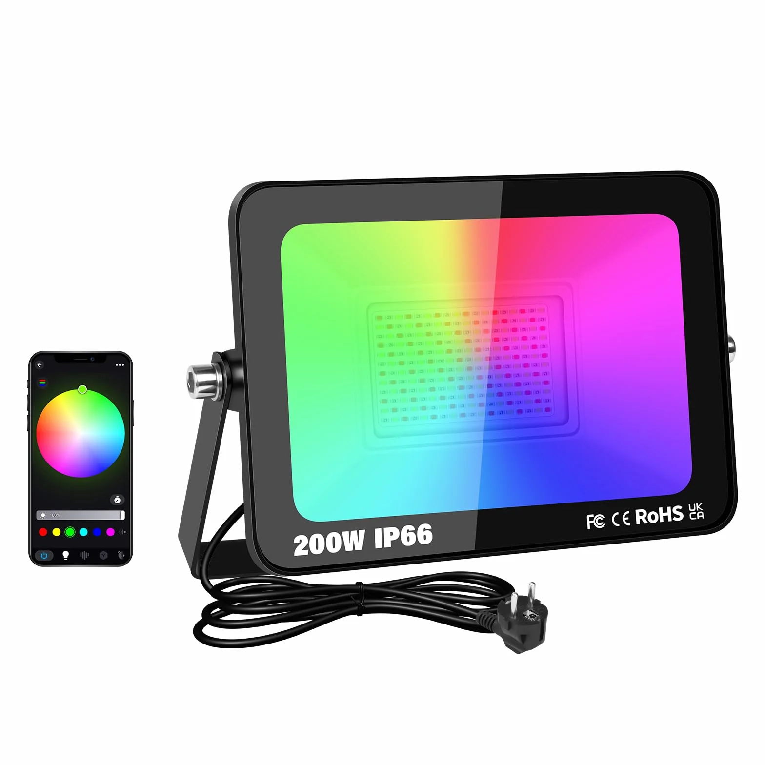 RIGIDON 1 x 200 W RGB Zewnętrzny projektor LED Pilot zdalnego sterowania, 20000 LM Zewnętrzny i wewnętrzny kolor RGBW Światło projektora, timer neonowy LED do Jadin, taras, patio, wodoodporny IP66