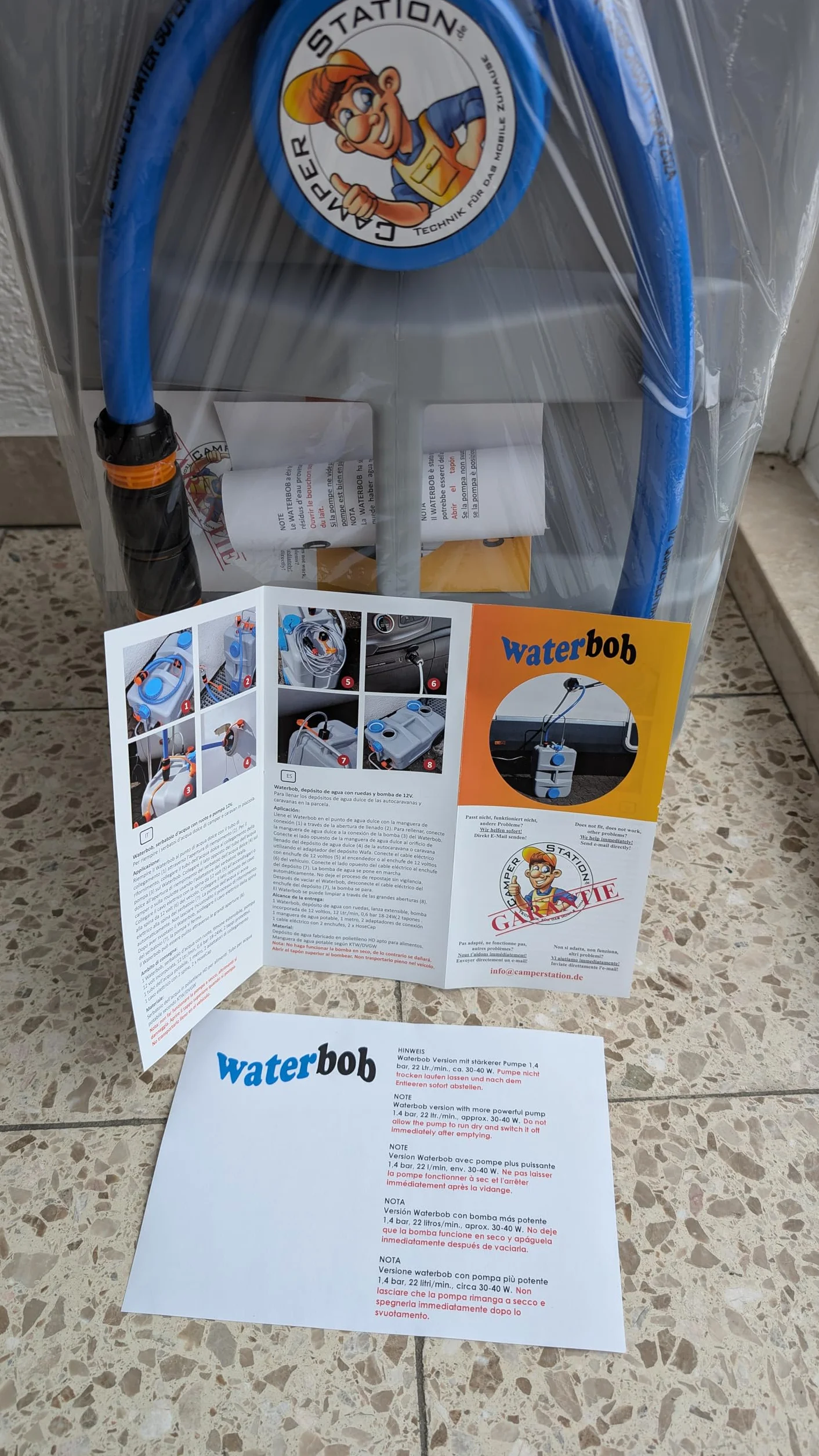 WaterBob, Zbiornik na wodę na kółkach z pompą 12 V, szary, długość 50 cm, szerokość 32 cm, wysokość 30 cm
