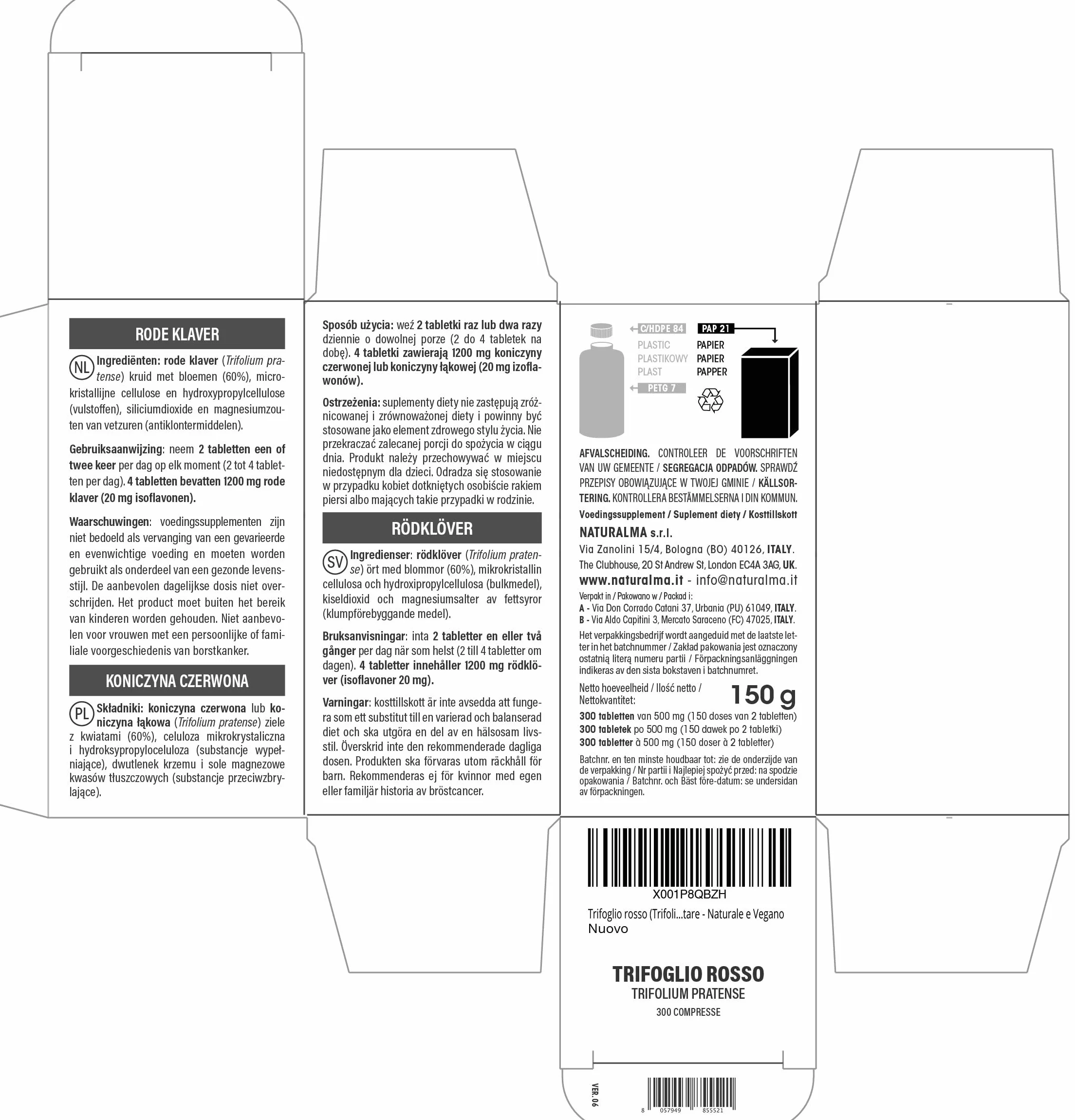 Koniczyna czerwona łąkowa Trifolium pratense ziele z kwiatami Naturalma 150 g 300 tabletek Suplement diety