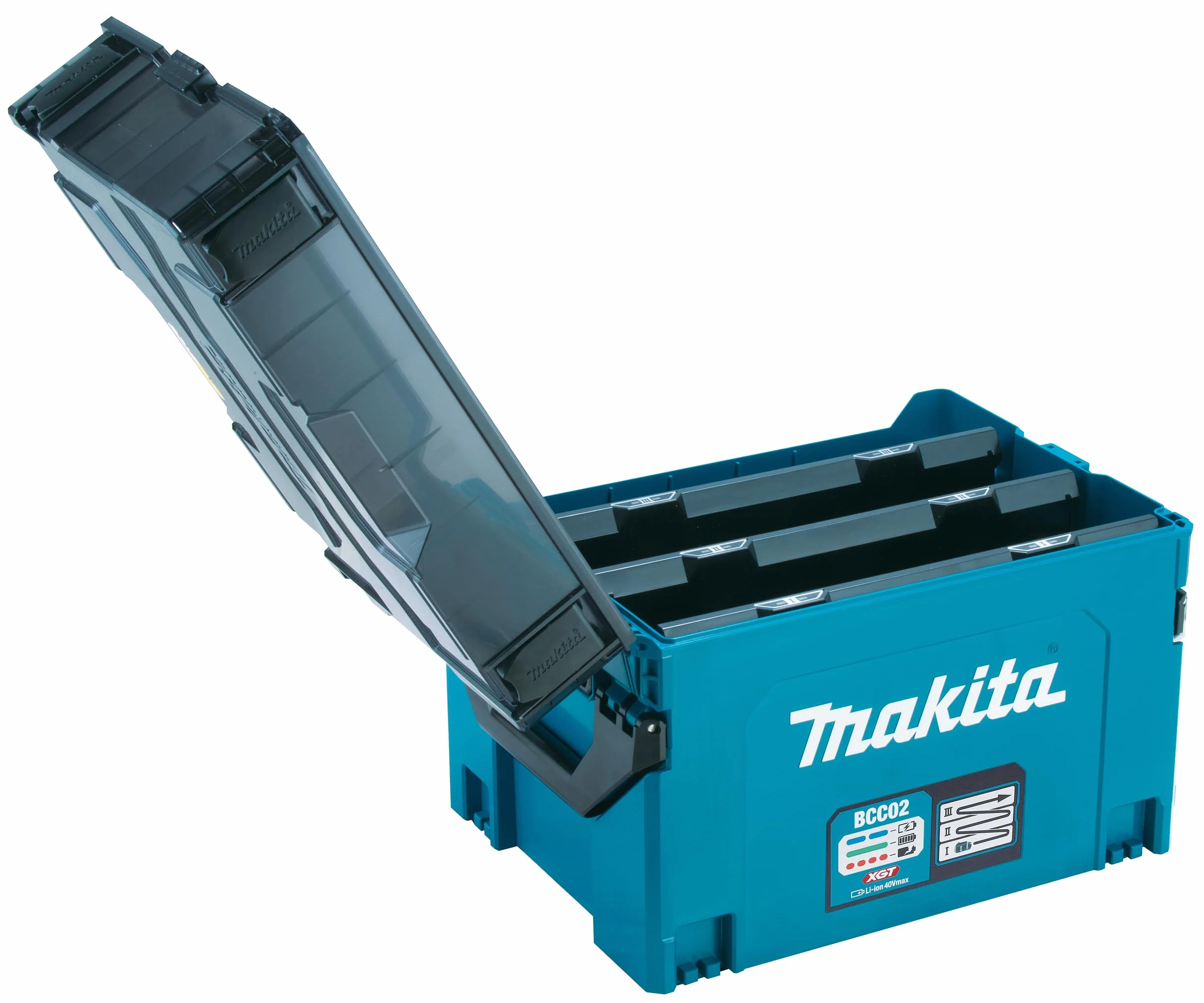 Makita Walizka do ładowania akumulatora BCC02, 40 V maks., 12 gniazd, kompatybilna z XGT