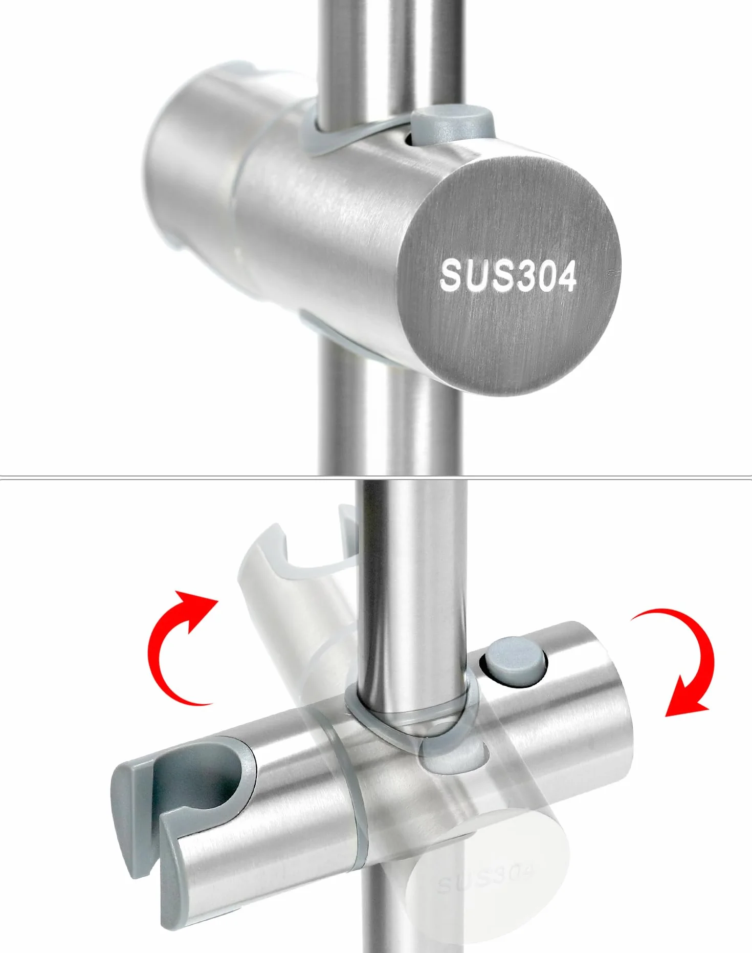 QWORK® drążek prysznicowy 100 cm z elastycznym uchwytem głowicy prysznicowej - stal nierdzewna SUS 304 - szczotkowane wykończenie - regulowane uchwyty montażowe