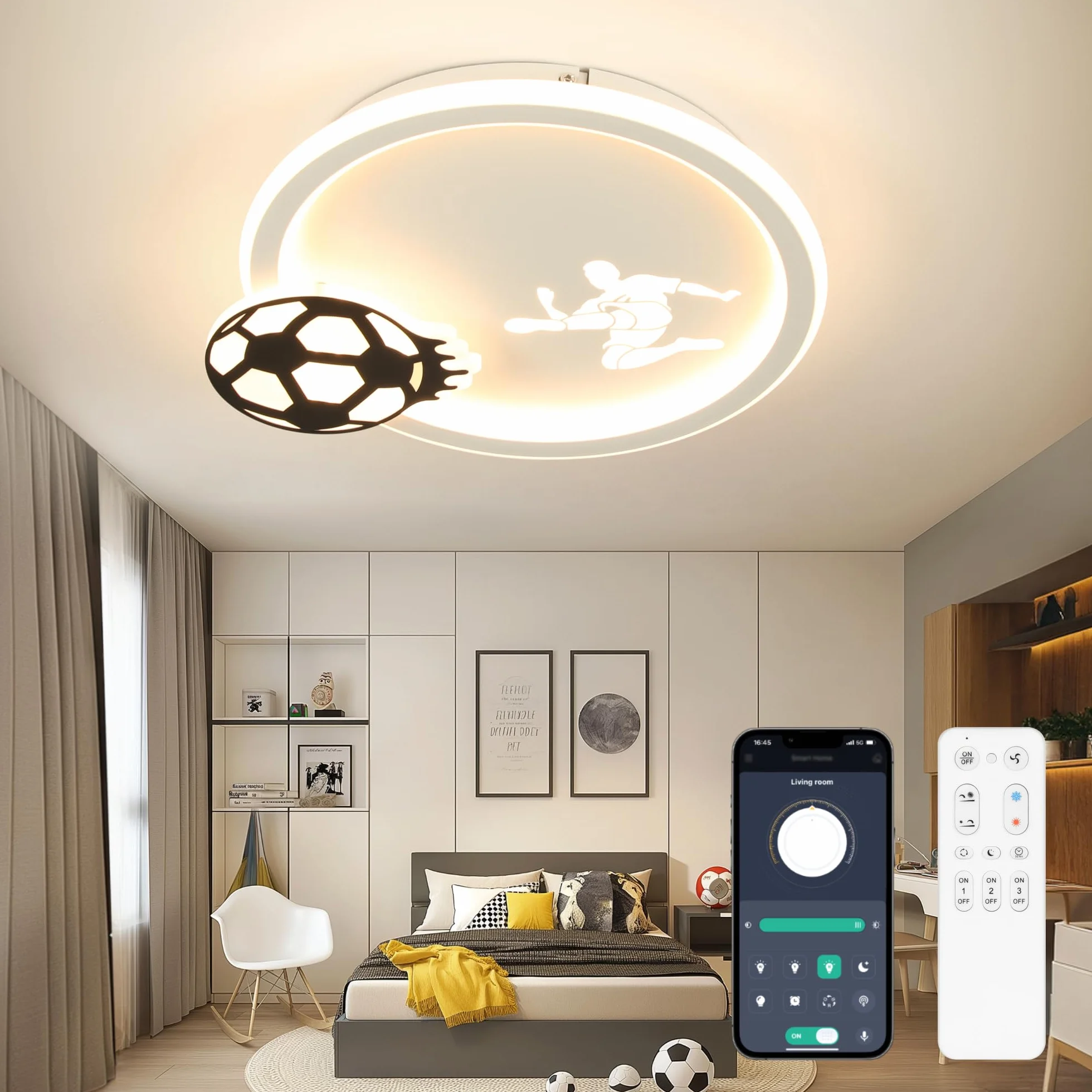 EASY EAGLE Lampa sufitowa LED, ściemniana, lampa sufitowa z pilotem zdalnego sterowania, do salonu, pokoju dziecięcego, sypialni, 34 cm, 3000~6000 K
