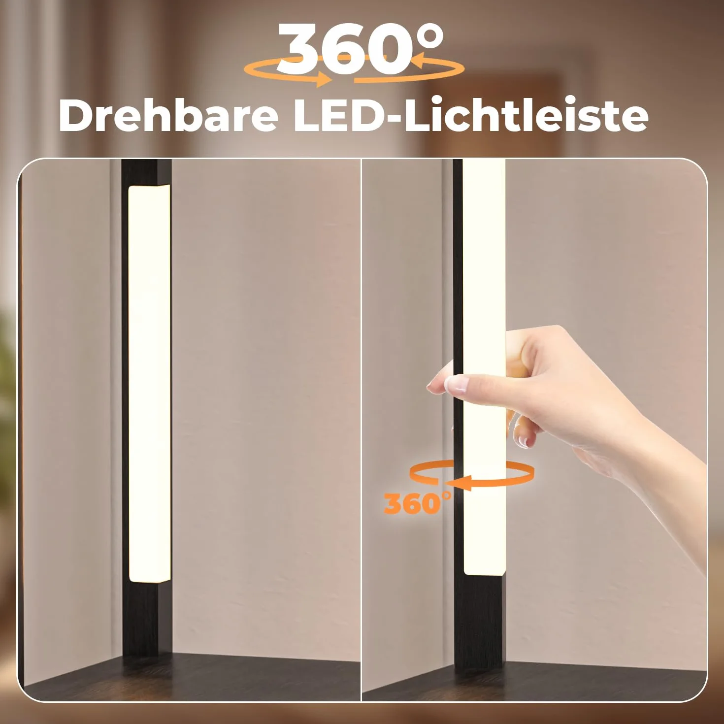 Lampa stojąca obracana o 360° z regałem na książki z diodami LED, witryna narożna, lampa stojąca, 3 temperatury barwowe z RGB, zabezpieczenie przed przewróceniem, przełącznik nożny i pilot