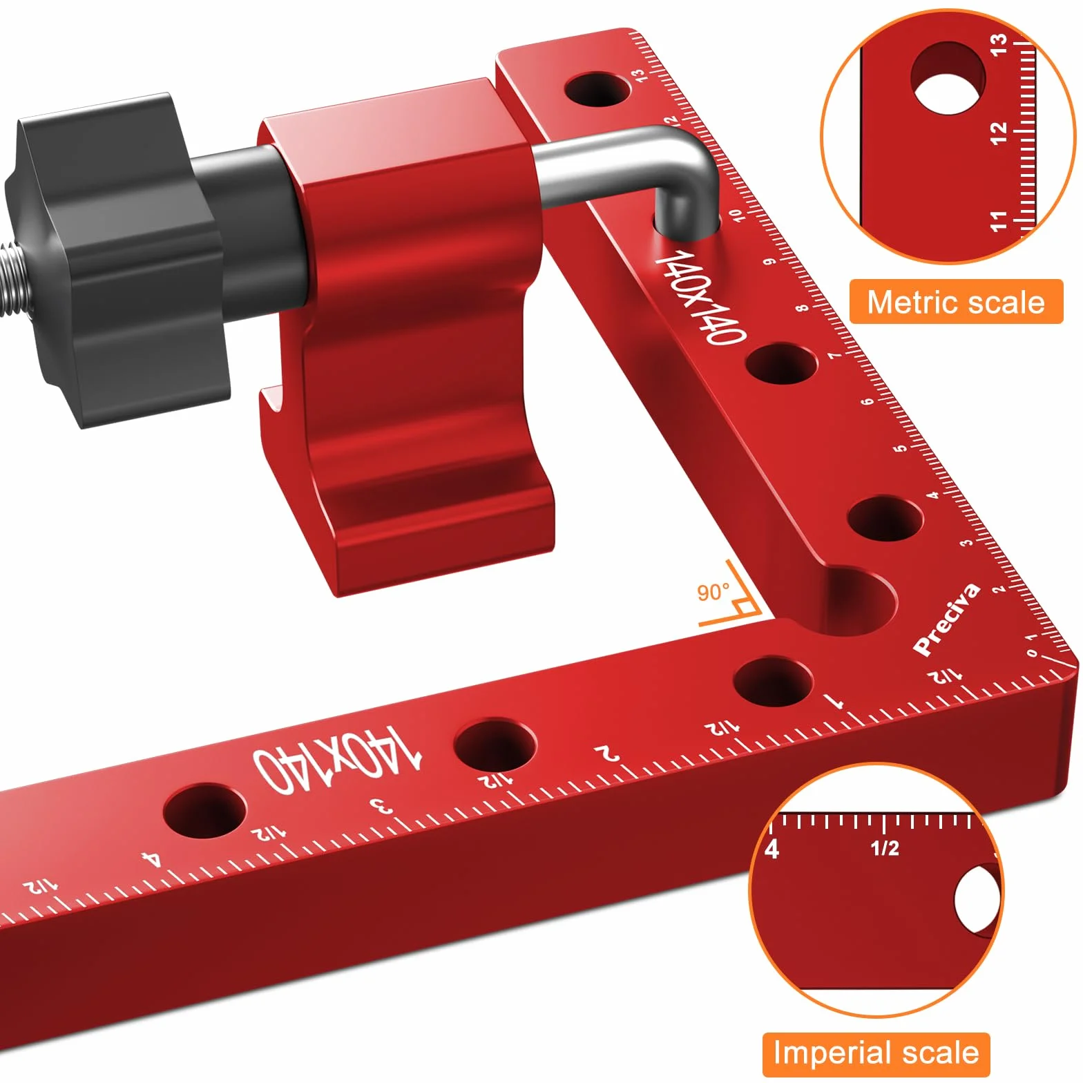 Preciva 2 zaciski kątowe ze stopu aluminium (14 cm/5,5 cala), narzędzia do obróbki drewna, kątownik stolarski, do obróbki drewna, majsterkowania, rzemiosła (kolor czerwony)