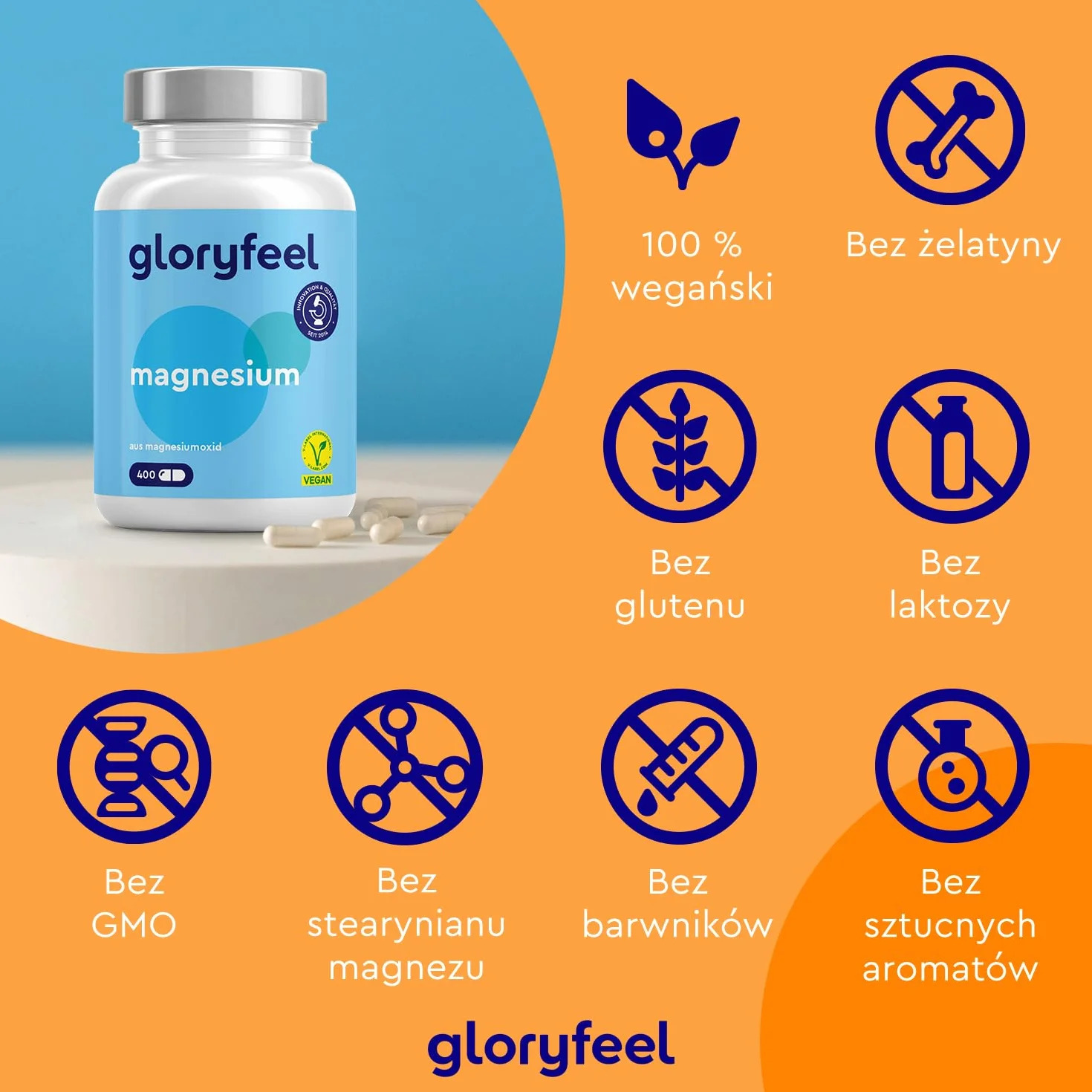 Magnez 400 kapsułek - 760 mg, w tym 400 mg magnezu pierwiastkowego na dzienną dawkę - Wspiera pracę mięśni i metabolizm energetyczny - Testowane laboratoryjnie - Wyprodukowano w DE bez dodatków