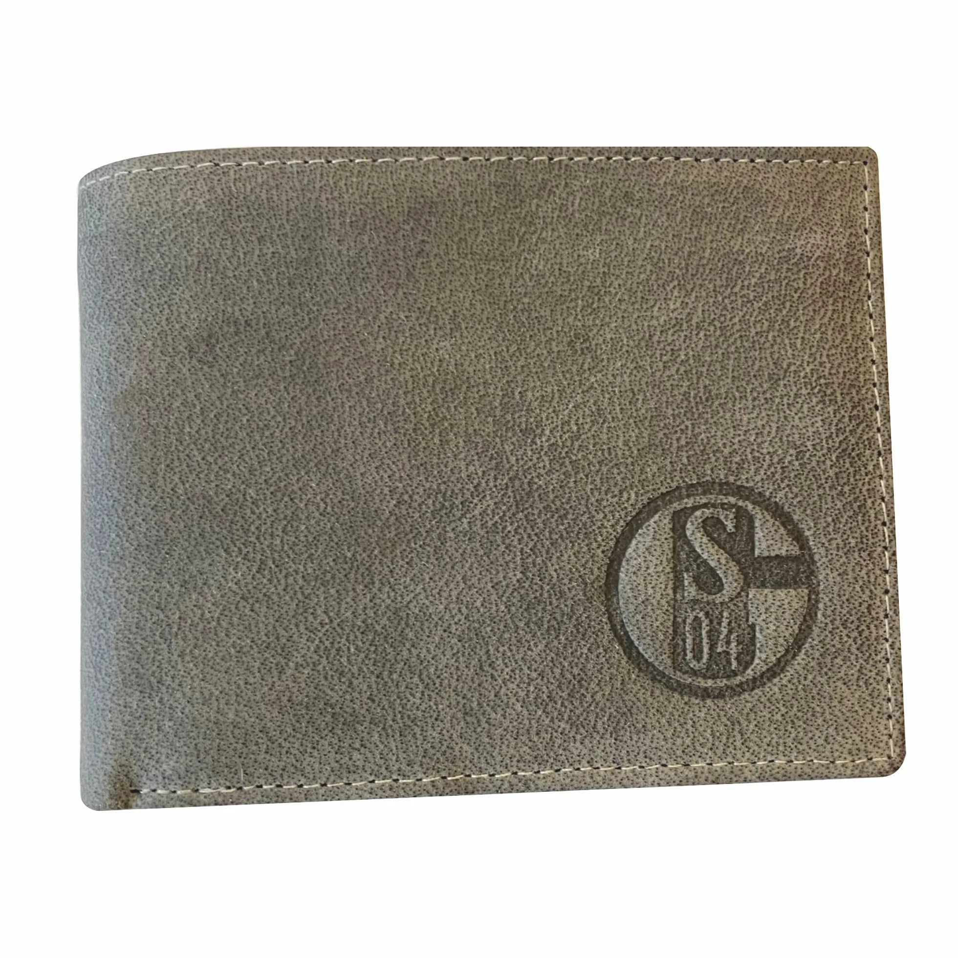 FC Schalke 04 Portfel skórzany Hunter, Khaki brązowy, ca. 12 x 9,5 cm, kompaktowa skóra