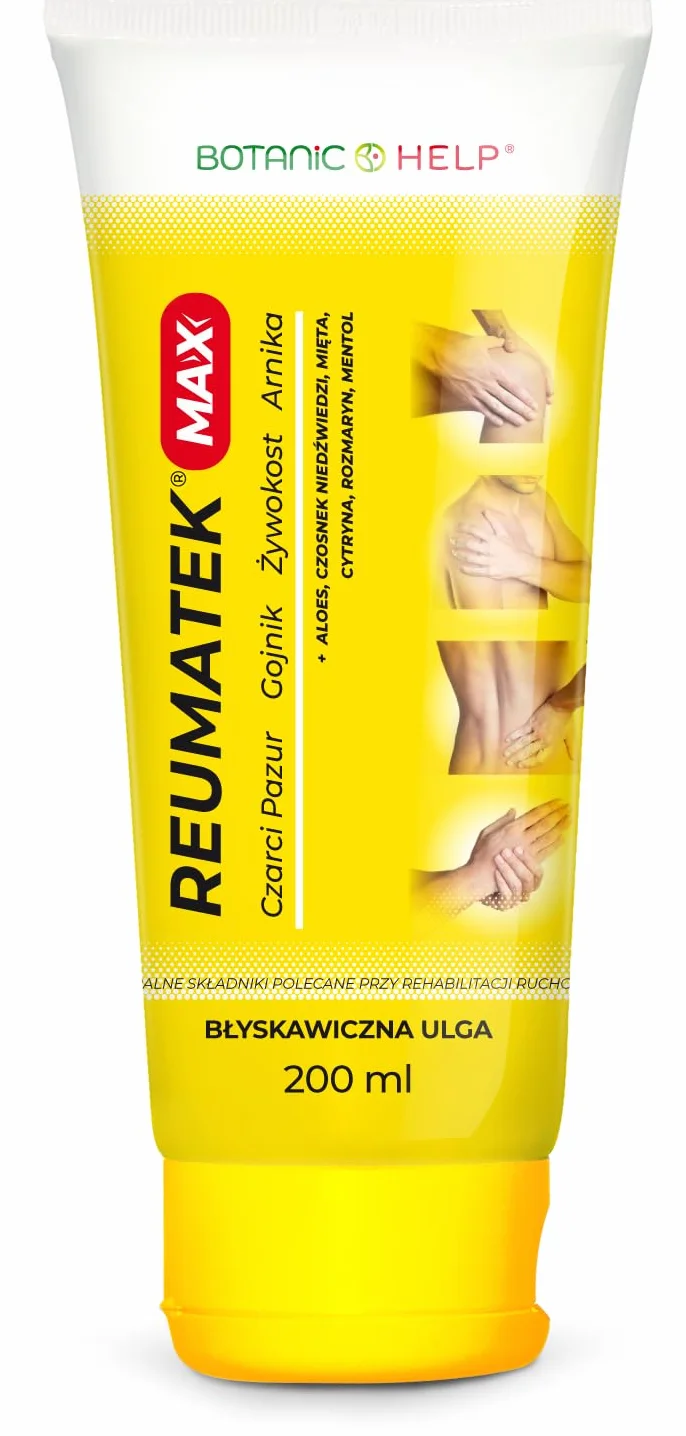 BotanicHELP - Reumatek MAX Żel do Masażu Mięśni Stawów Żel Zywokost Masc Czarci Pazur Żel Chłodzący Czosnek Niedźwiedzi Rozmaryn Arnika Gojnik Mentol Aloes 200ml