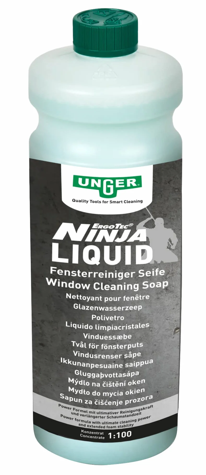 Unger Power Liquid FR10S koncentrat do czyszczenia szyb (1 litr, stosunek mieszanki 1:100, czyszczenie bez smug)
