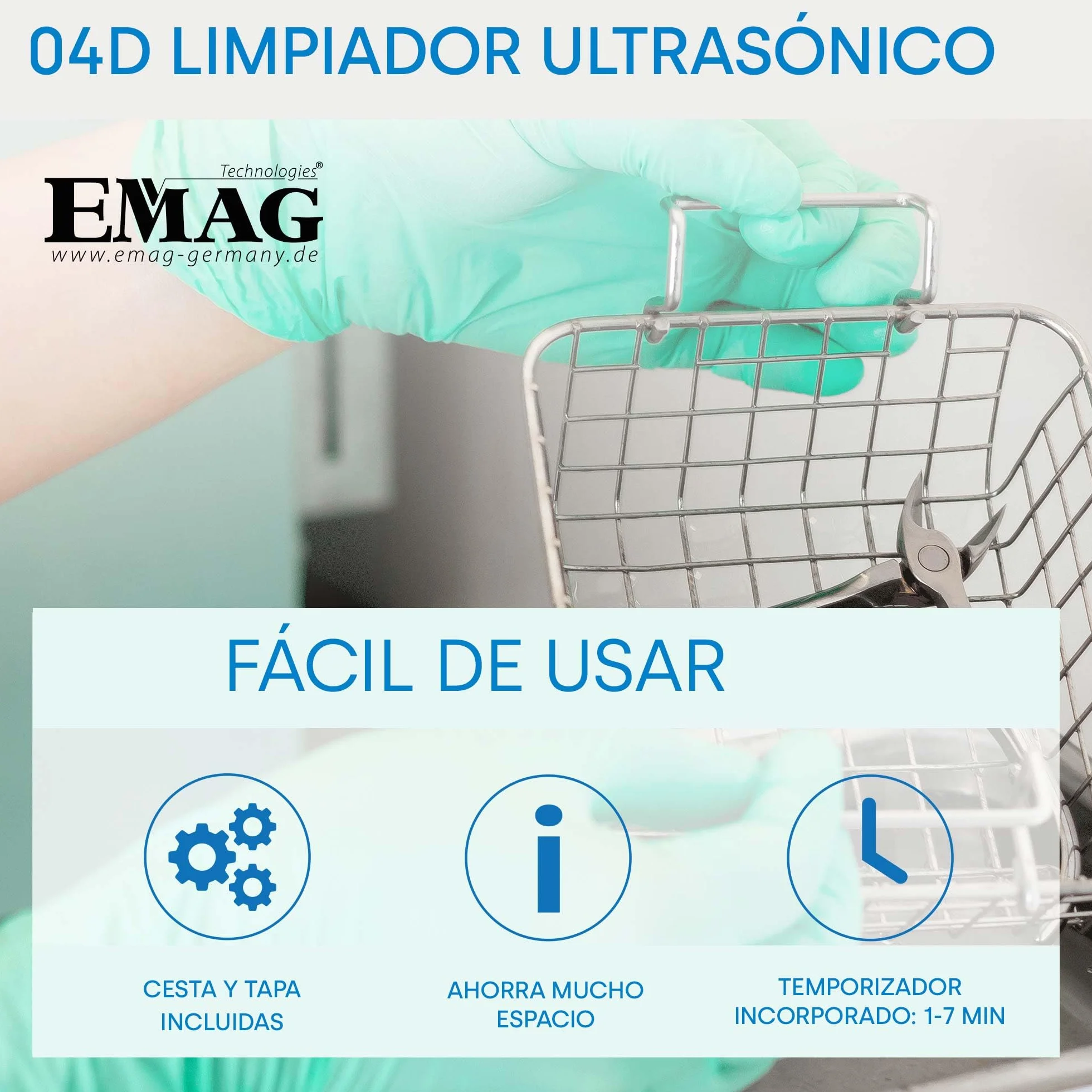 EMAG Myjka ultradźwiękowa Emmi 04D zestaw protetyki I do produktów dentystycznych, takich jak protezy, klamry i wiele innych. I ultradźwiękowe urządzenie czyszczące z Niemiec I 0,6 l