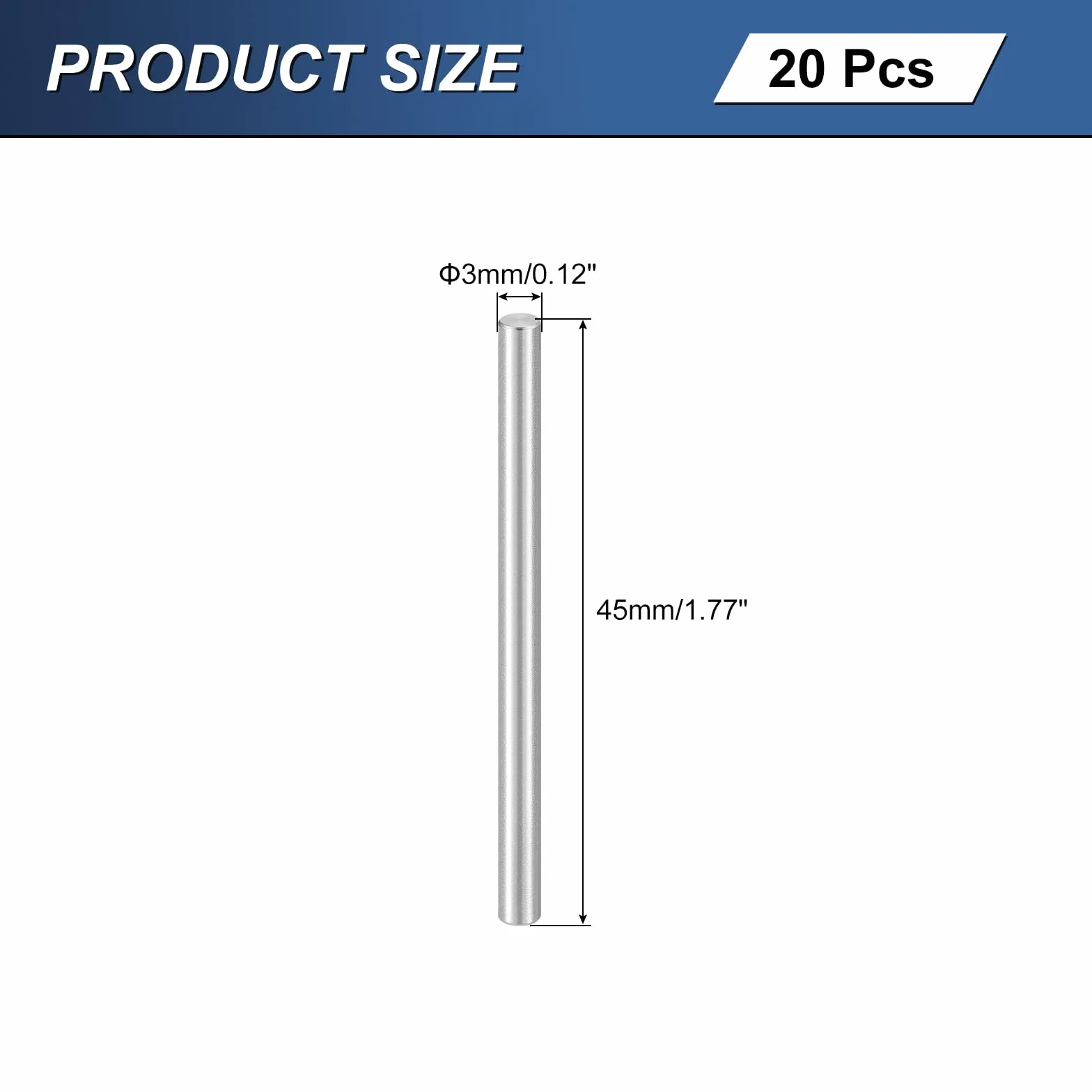 QUARKZMAN 20 szt. M3 x 45 mm 304 trzpień centrujący ze stali nierdzewnej, cylindryczny trzpień wspornikowy równoległy do produkcji mechanicznej, przemysłu, montażu mebli, srebrny