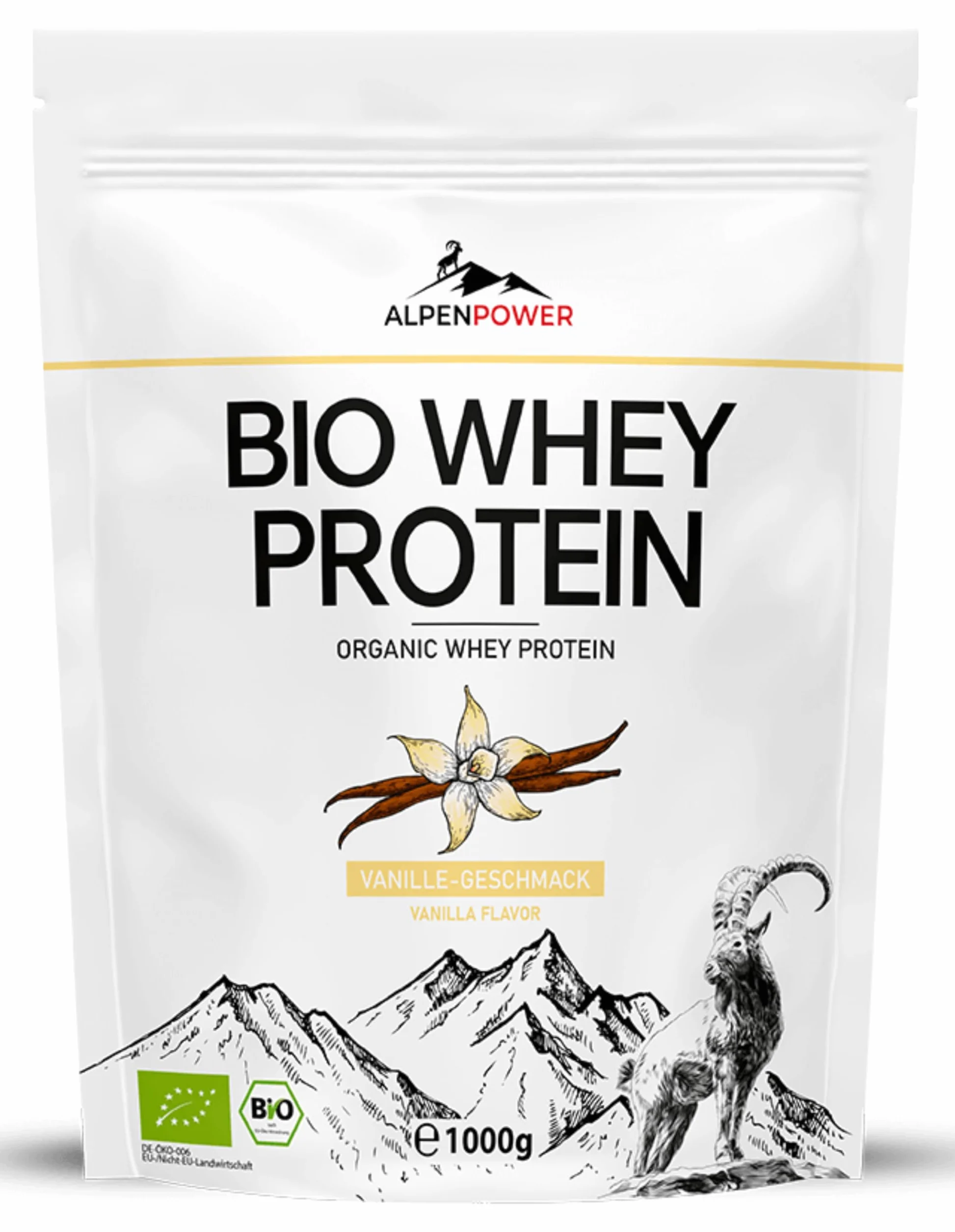 AlpenPower Bio WHEY Protein Vanilla 1 kg – 100% naturalne białko CFM w proszku