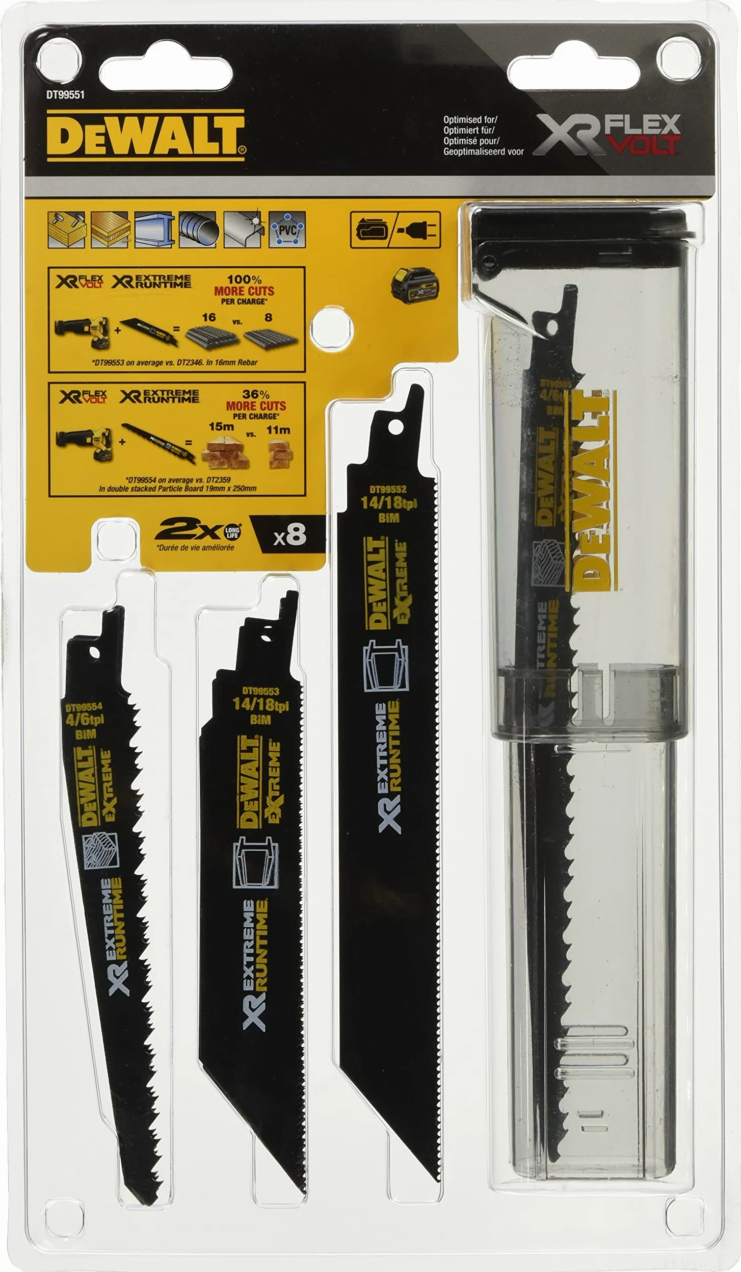 DEWALT Wytrzymały Juego 8 hojas piła sable bi-metal xr Extreme runtime dla profesjonalistów i majsterkowiczów do pracy profesjonalnej wysoka trwałość