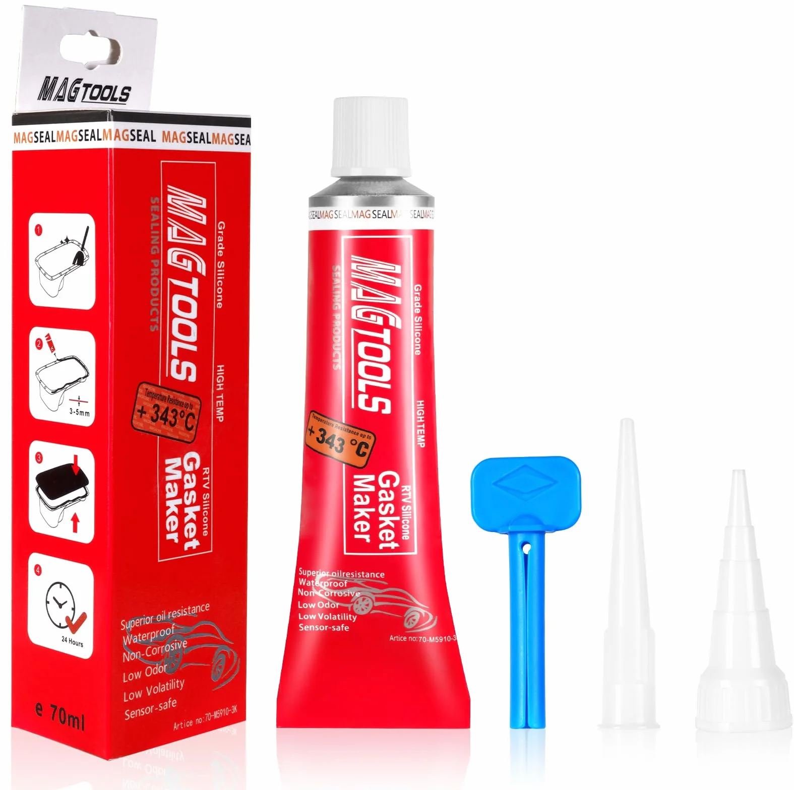 flintronic Masa uszczelniająca silnika, 70 ml, czerwona, odporna na olej, wysokotemperaturowa silikonowa masa uszczelniająca, uszczelka głowicy cylindra, uszczelniacz do miski olejowej, silikon