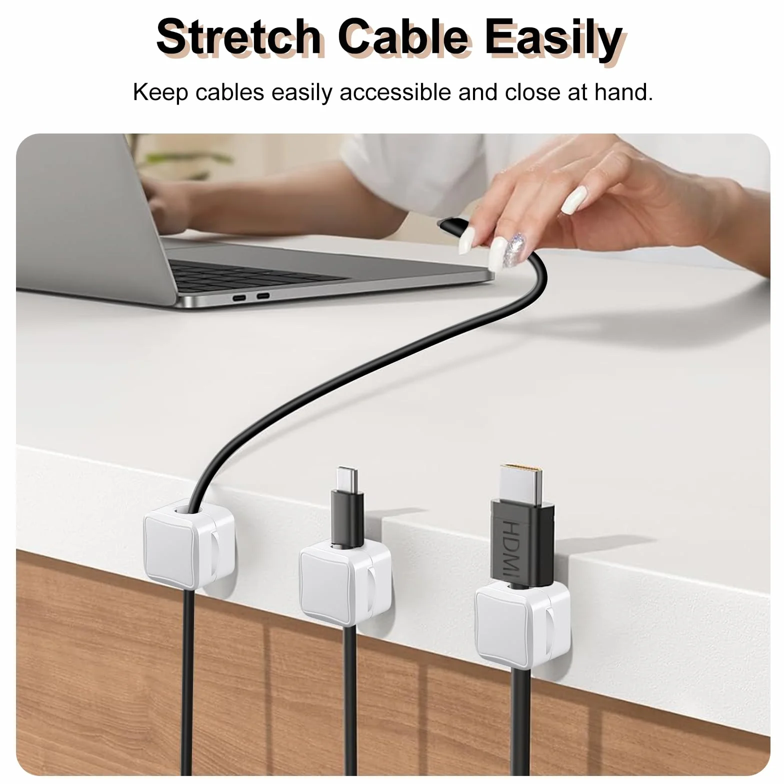 TiMOVO Magnetic Cable Clips, 8 Pack Cable Cord Organizer with Strong Adhesive under Desk Cable Management, Small Mini Wire Holder Keeper Organizer for Home Office Desk Kitchen Car Nightstand, White