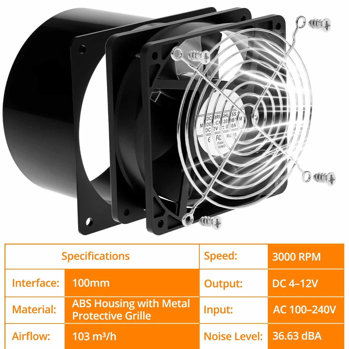 QWORK® Odkurzacz łazienkowy 100 mm z regulatorem prędkości – cichy wentylator ssący do kuchni, garażu i zasłon do uprawy – wyciągacz powietrza z metalową kratką i wtyczką europejską