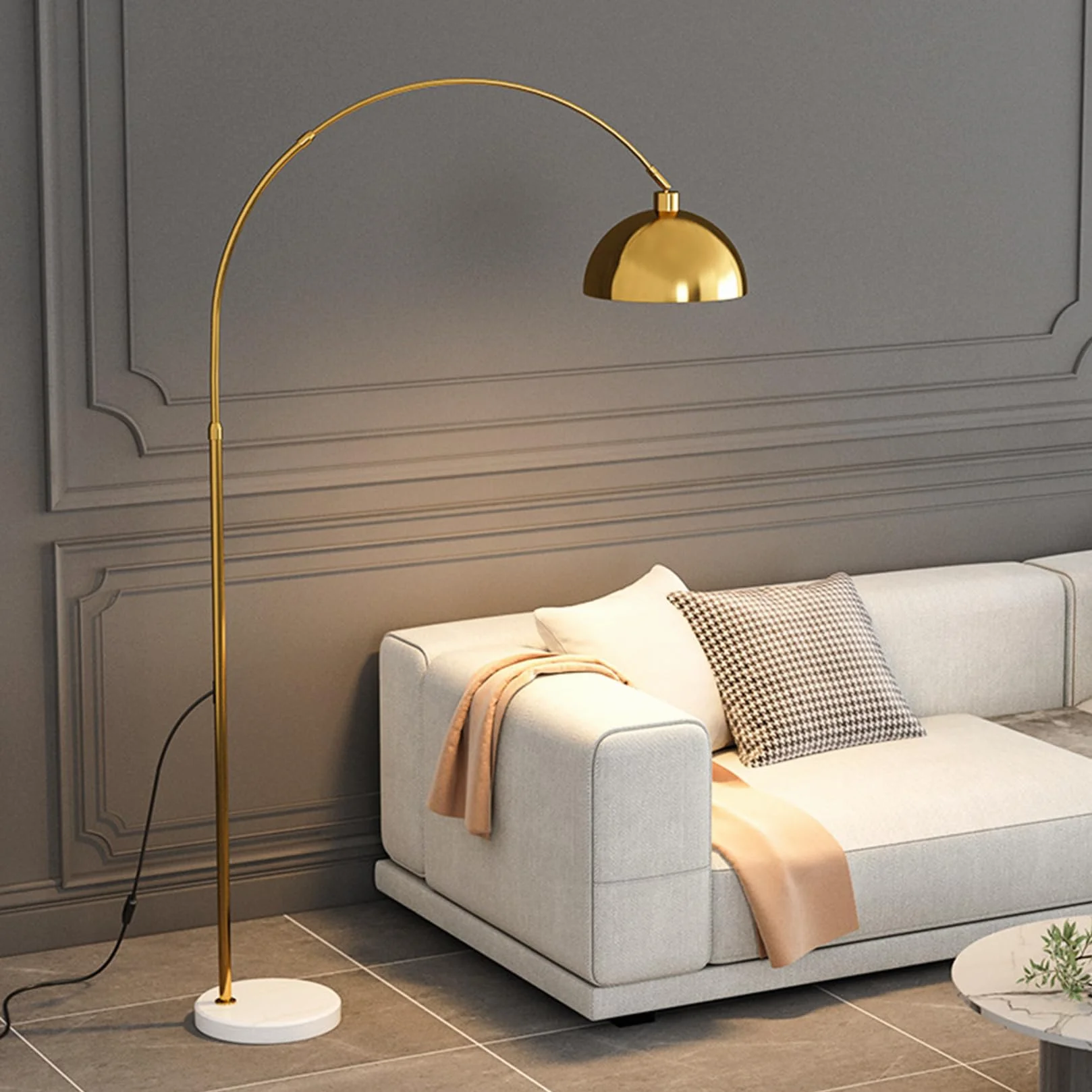 Lampy podłogowe lampa łukowa do salonu z pilotem zdalnego sterowania, 178 cm, lampa stojąca z żarówką, bezstopniowa ściemniana lampa do czytania do sypialni, złota