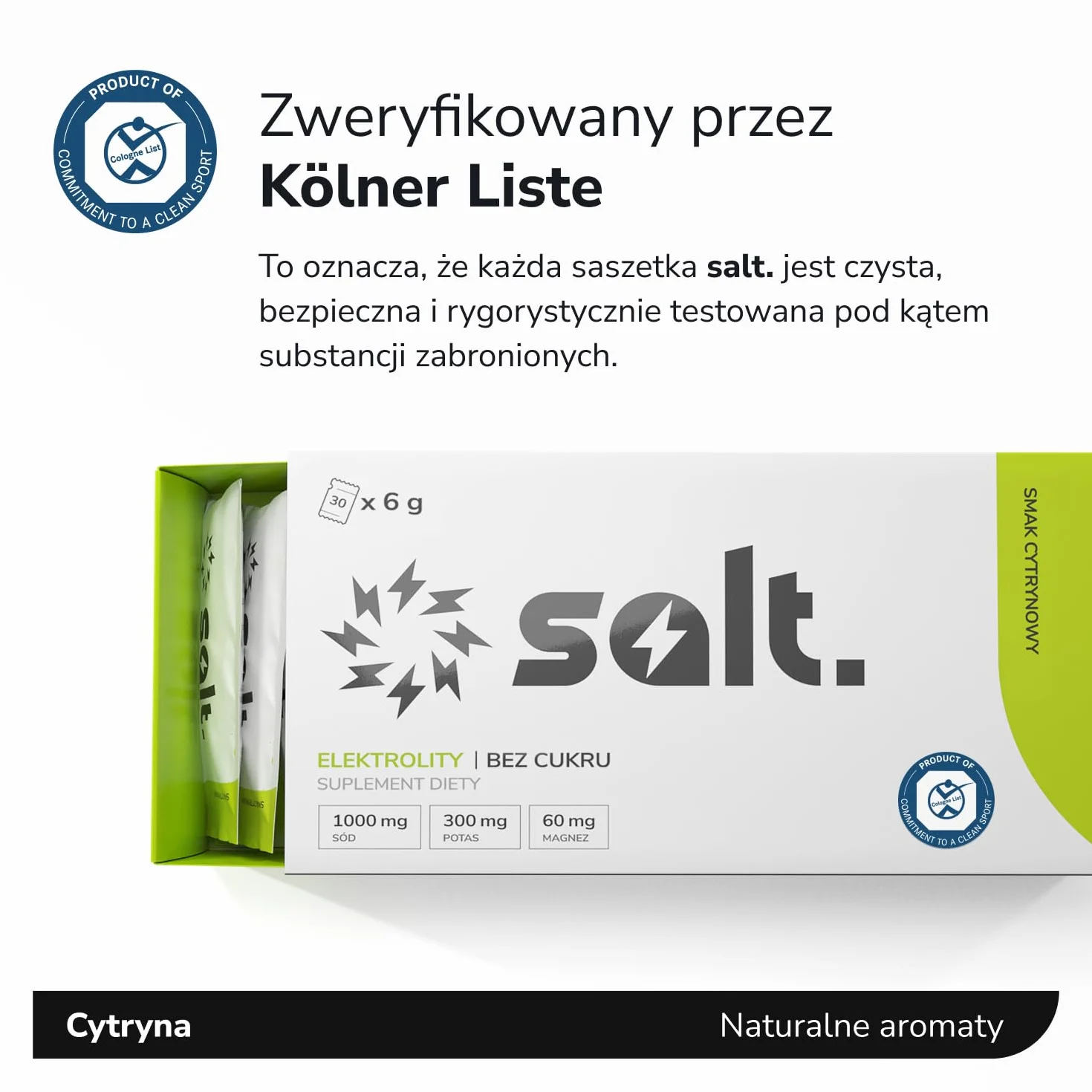 Elektrolity Bez Cukru 30 SZTUK 1000 mg sodu 300 mg potasu 60 mg magnezu Cytrynowe