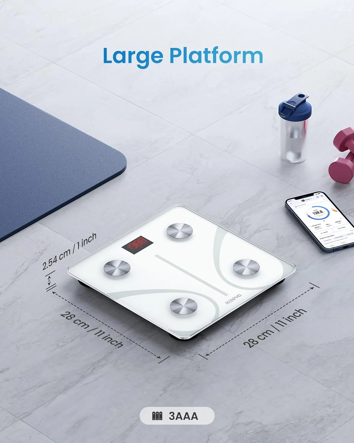 RENPHO Cyfrowa waga łazienkowa z funkcją Bluetooth do analizy tkanki tłuszczowej, BMI, masy mięśniowej, białka, BMR
