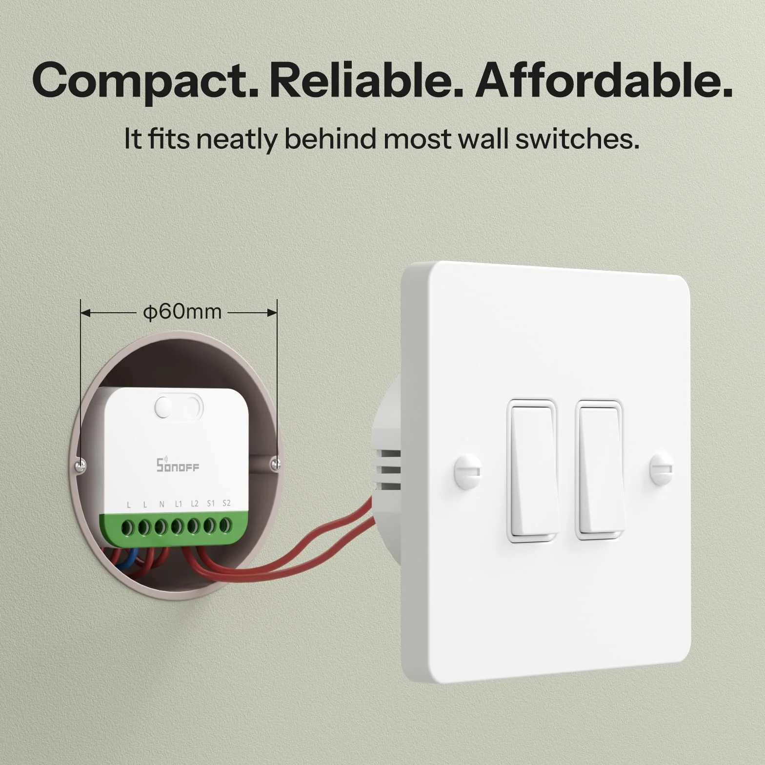 SONOFF MINI DUO（Matter przez WiFi） Przełącznik Inteligentny WiFi 2-Kanałowy, Współpracujący z Matter, Całkowite Obciążenie 16A, Kompaktowy na Pudełka Standardowe, Sterowanie Zdalne i Automatyczne