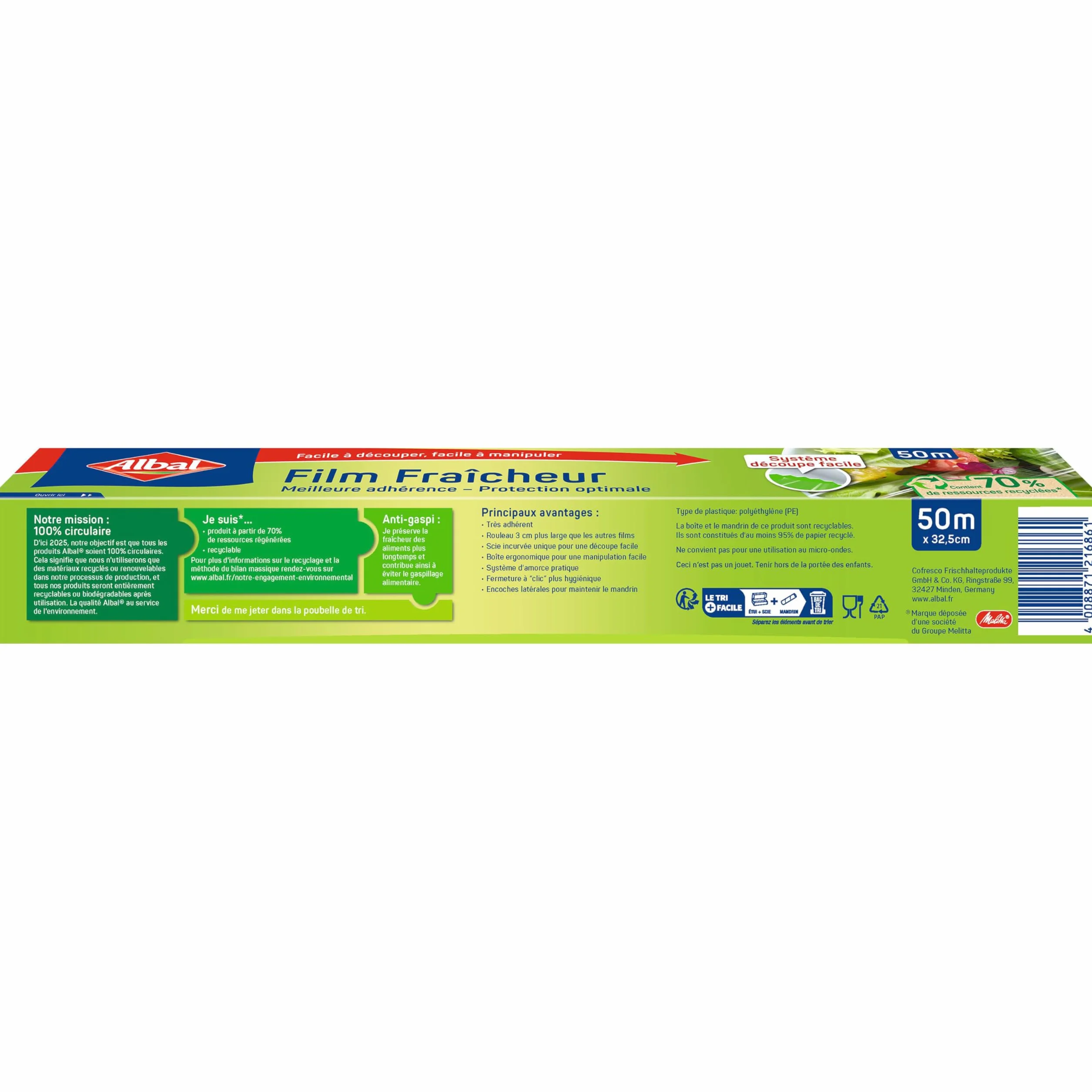 Albal - Folia Fresh 50m - Folia stretch - Zachowuje świeżość żywności - Przyczepność - 70% surowców pochodzących z recyklingu