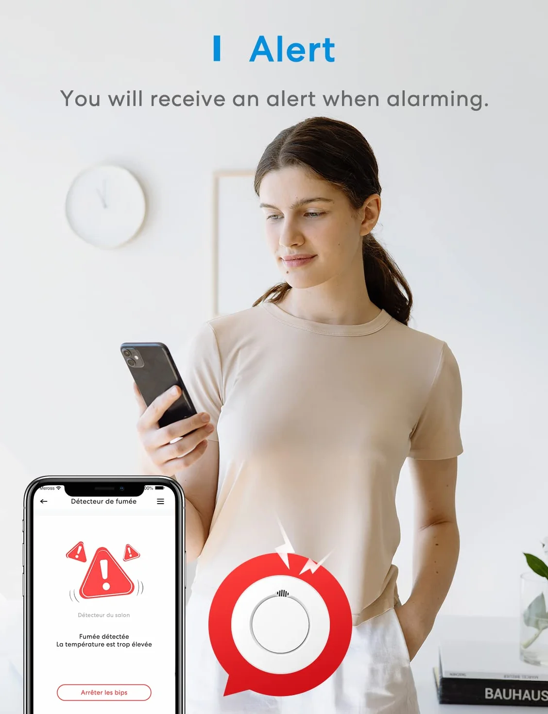Inteligentny czujnik zemsty 3 szt. czujka ognia, Wi-Fi, czujnik dymu z koncentratorem, działa z Apple HomeKit, nadaje się do sypialni, czujnik pożaru z wyłącznikiem wyciszającym i funkcją autotestu