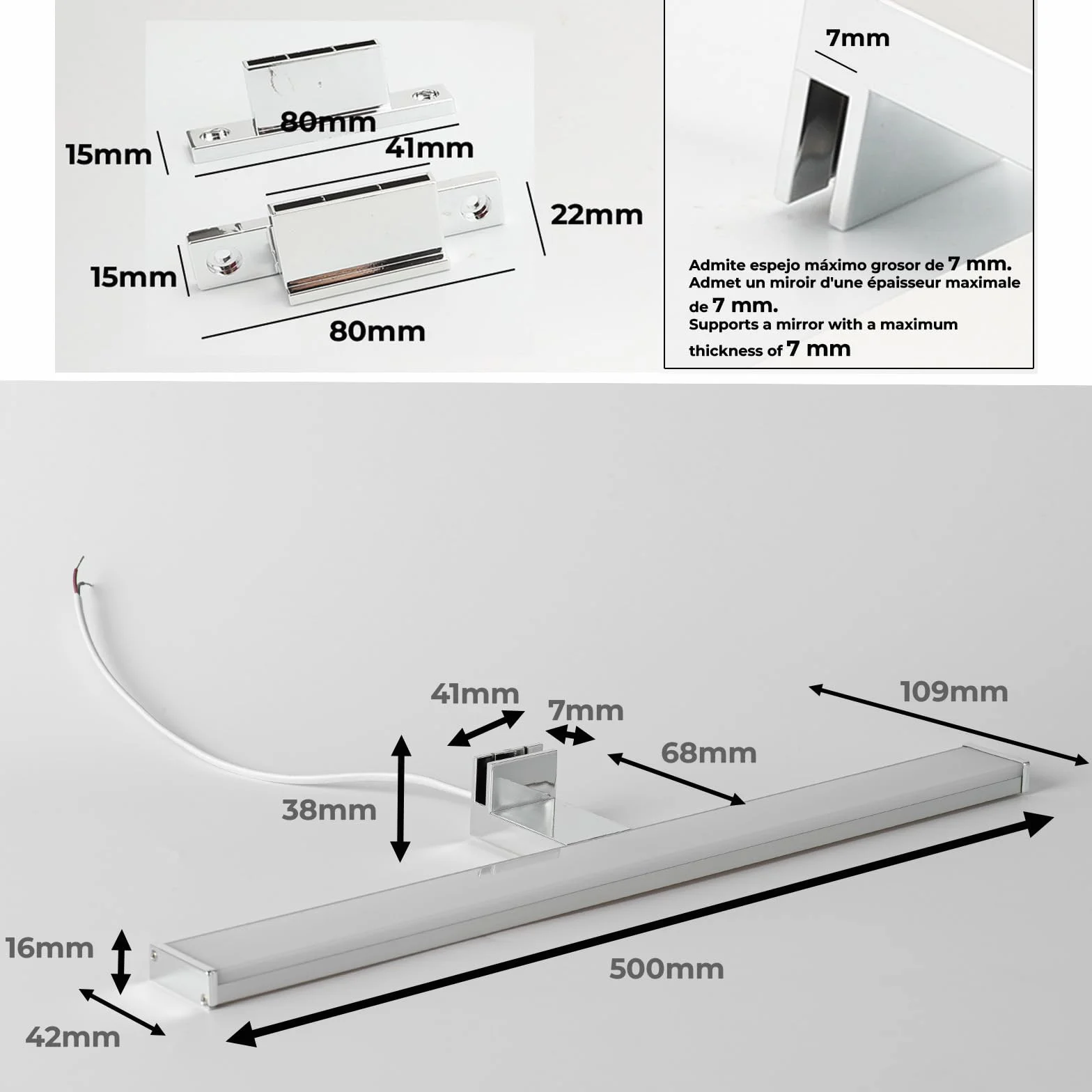 Alpinaluz Lampa ścienna LED do lustra łazienkowego, neutralne białe światło, 4000 K, IP44, aluminiowa obudowa i chromowany uchwyt z poliwęglanu, montaż na ścianie lub szafce (50 cm, 12 W)