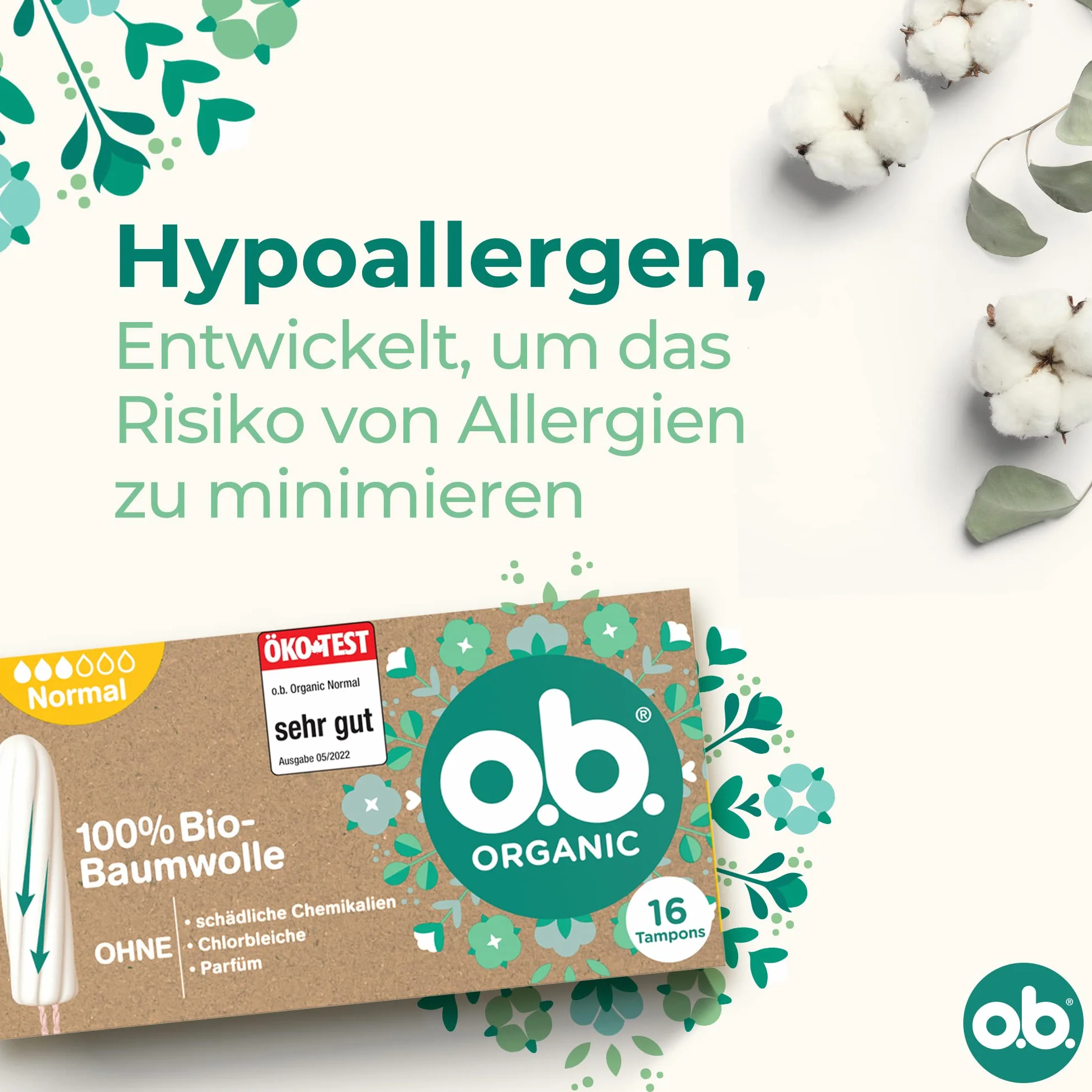 o.b. Organic Normal tampony 100% bawełny ekologicznej 16 sztuk