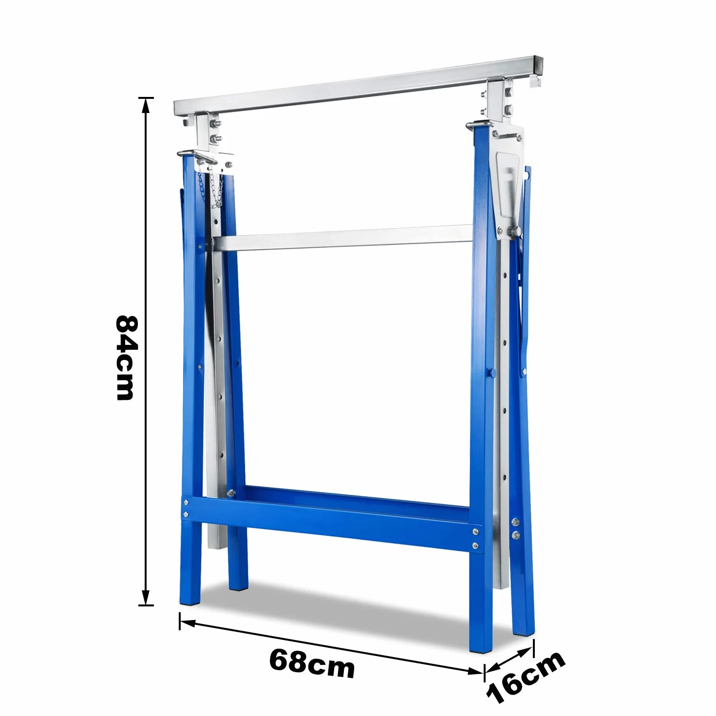 Jopassy Składany Kozioł Warsztatowy Metalowy 200 kg 80-130 cm 7-stopniowa Regulacja Niebieski