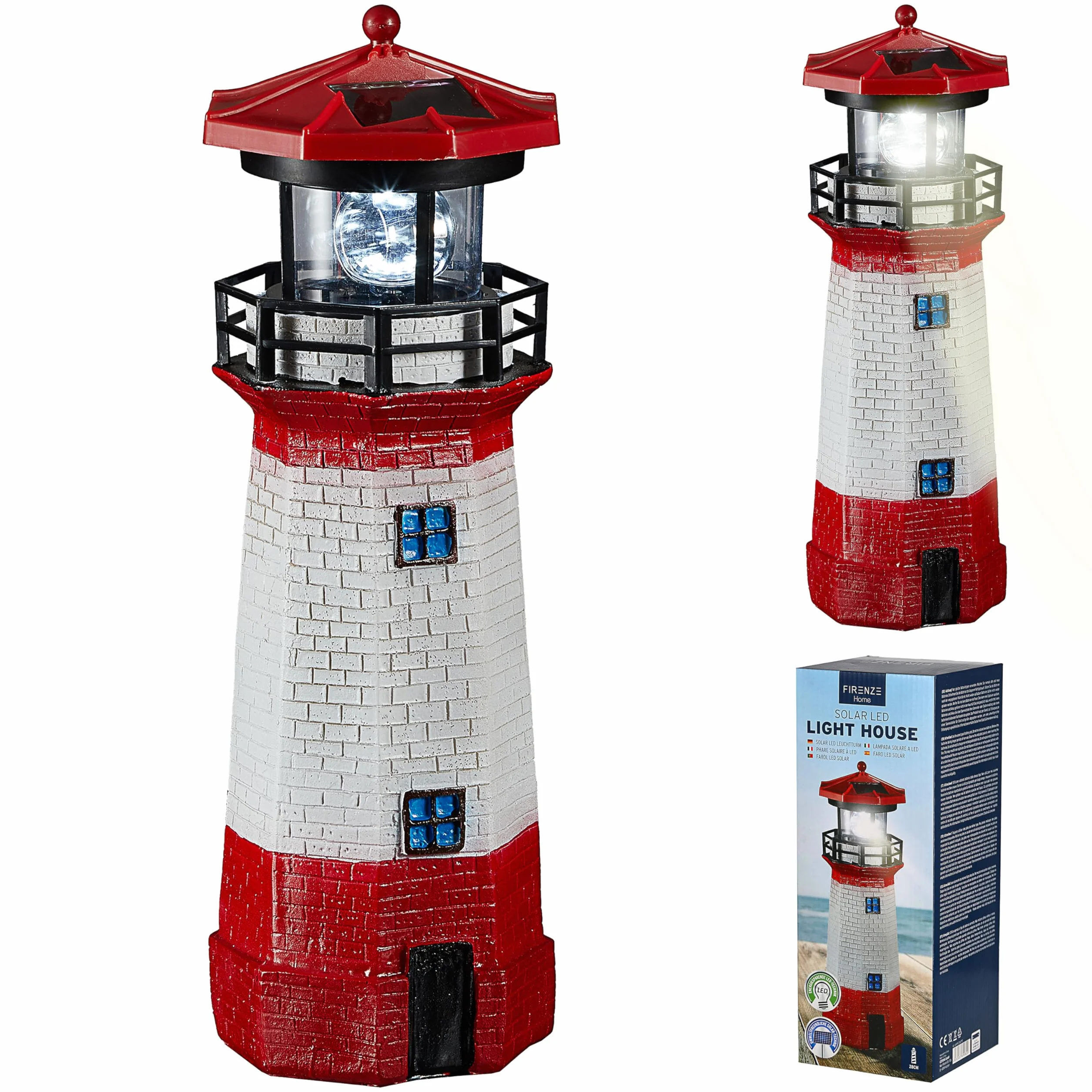 Cepewa Latarnia solarna LED, wys. 28 cm, czerwono-biała, dekoracja ogrodowa, latarnia morska, wieża, oświetlenie solarne (1 x solarna latarnia LED wys. 28 cm)
