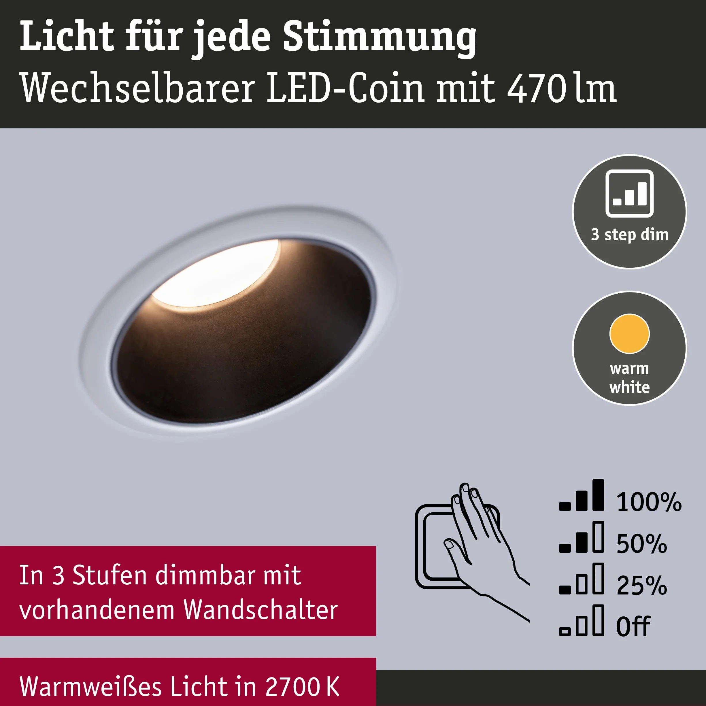 Paulmann 93402 Oprawa Wpuszczana Led Cole Okrągła Wraz Z Przyciemnianym Reflektorem Wpuszczanym 3X6,5W Biały, Czarny Matowy Reflektor Wpuszczany Plastik, Cynk Aluminiowy Punkt Sufitowy 2700K ,Biały, Czarny Mat ,3Er-Set , 19.5 Watts