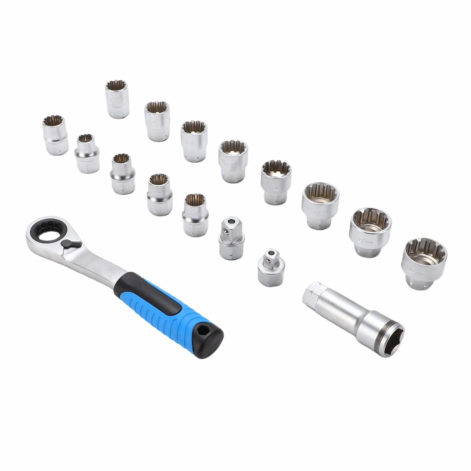 Cocoarm Zestaw Nasadek Przelotowych ze Stali Cr V, 13 szt. Zestaw Nasadek Pustych z grzechotką o 72 Zębach, od 10 Mm do 24 Mm, do Prętów Gwintowanych dla Mechaników Zajmujących się Naprawami