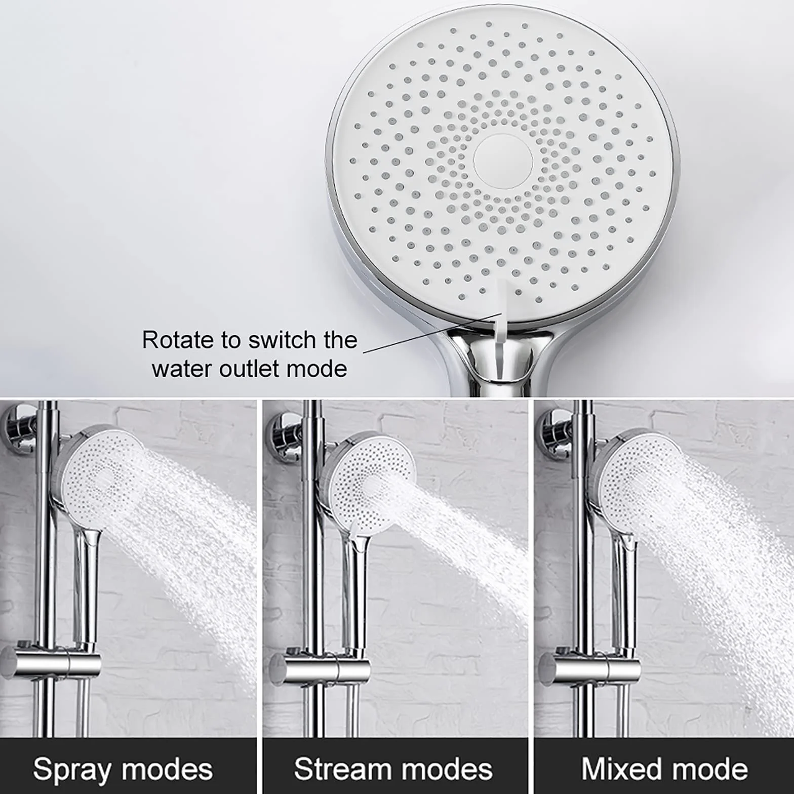 Zestaw prysznicowy z kranem ściennym, wąż 25 cm, gałka wodospadowa i słuchawka prysznicowa z efektem deszczu, chrom.