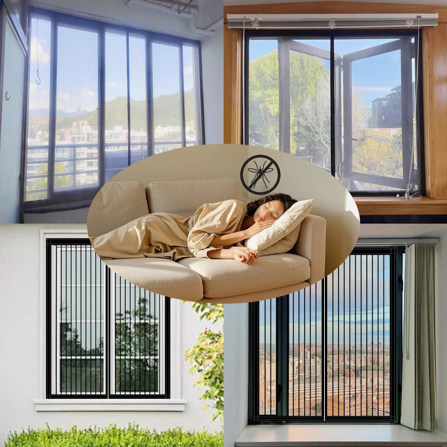 Moskitiera Na Okno 140 x 110 cm Utrzymuj Świeże Powietrze Moskitiera Do Okien I Drzwi Łatwa Instalacja Do Okien, Drzwi Lub Świetlików, brązowy