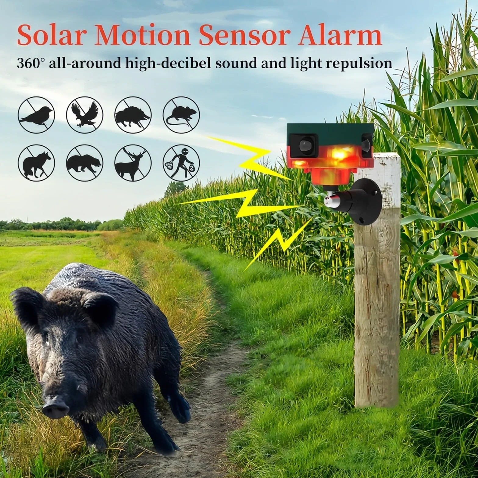Alarm słoneczny z zewnętrznym czujnikiem ruchu 360° LED Lampa ostrzegawcza z pilotem
