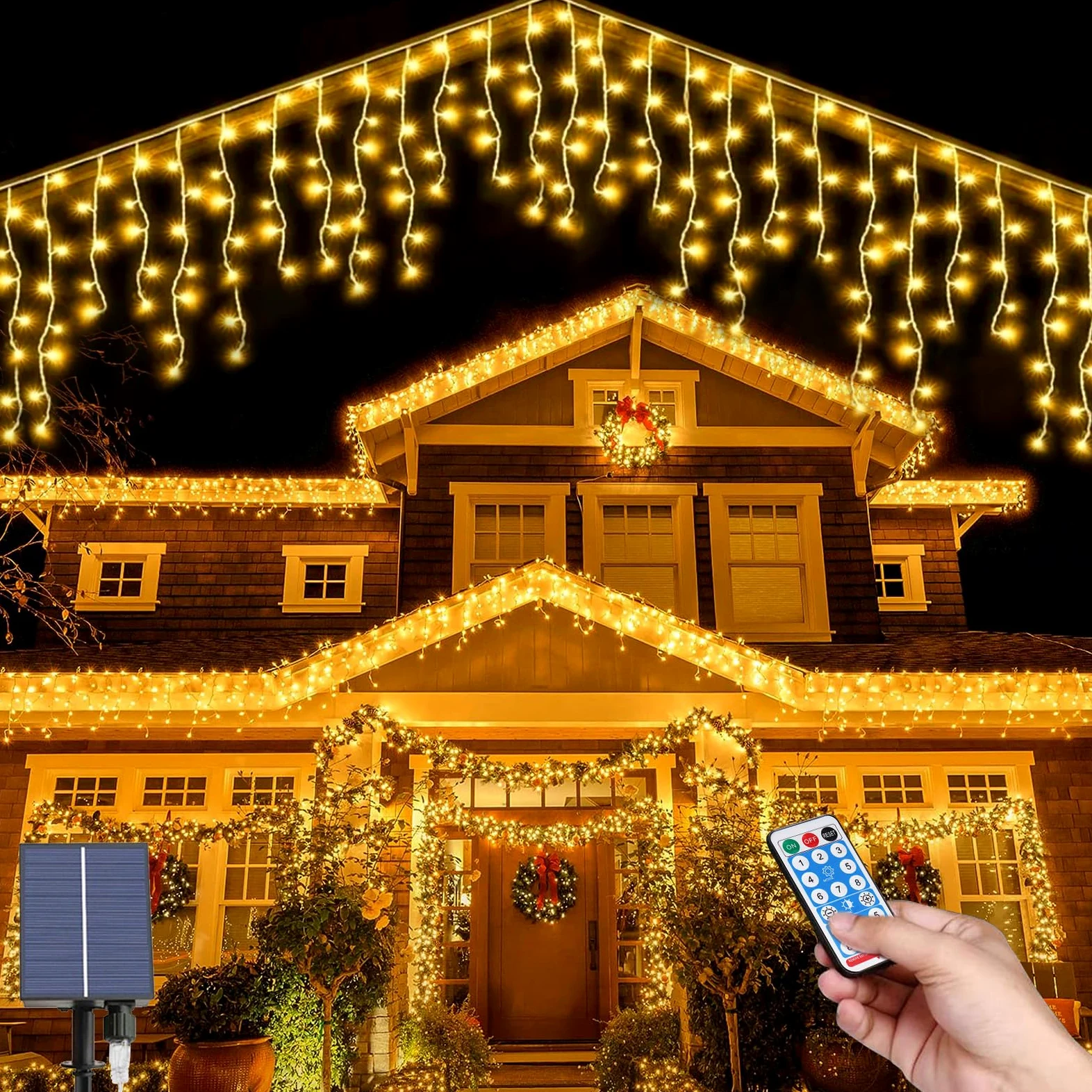 Solarne Lampki Sopulkowe, 26,2 stopy Sopulkowe Lampki Fairy na Zewnątrz Wodoodporne, 44szt*2,62 stopy 264 LED Wodospad Fairy Łańcuch Świetlny 8 Trybów Pilot Zdalnego Sterowania Solarna Lampa