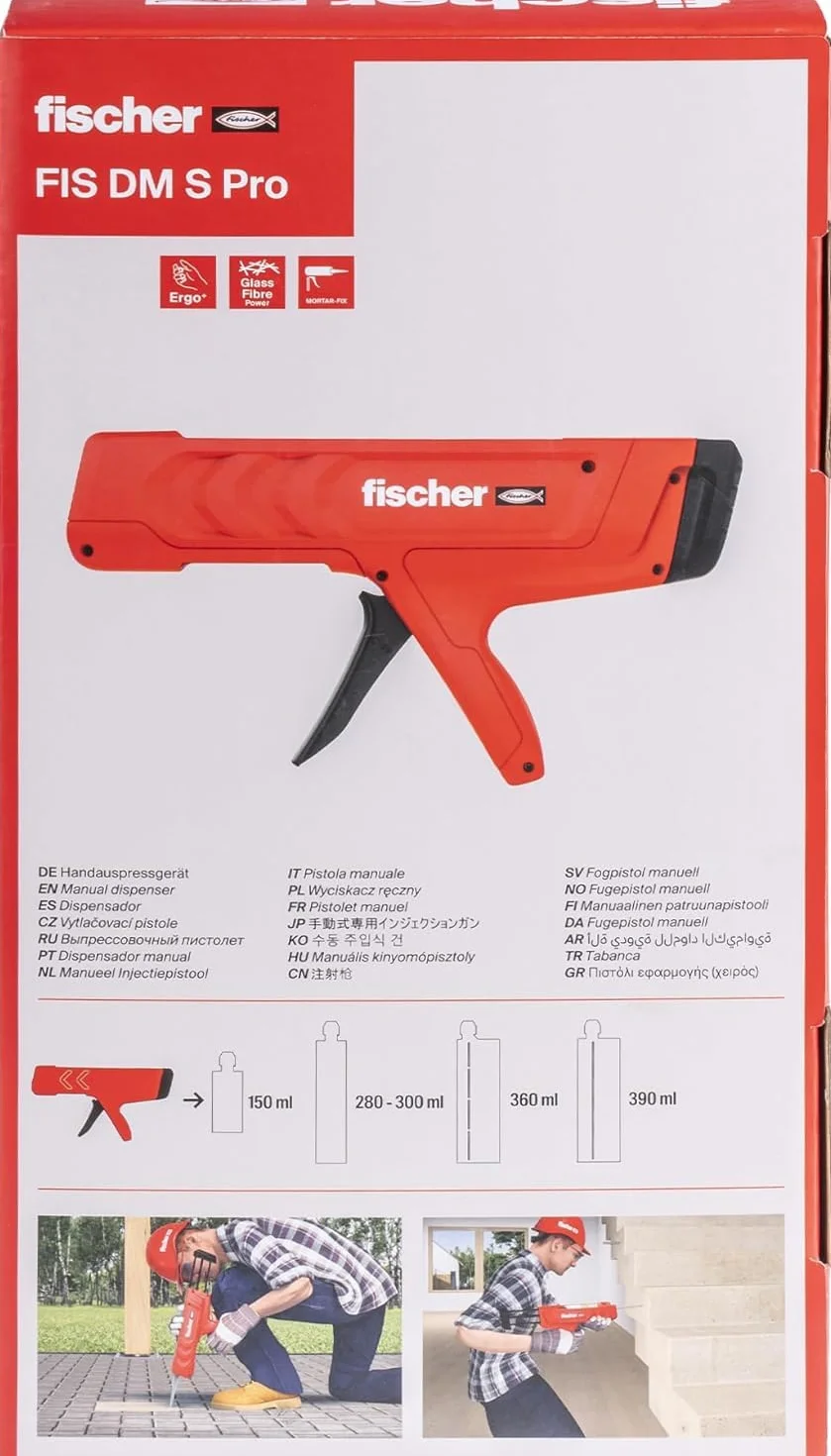 fischer Wyciskarka ręczna FIS DM S Pro, pistolet na kartusze 2-komorowe, pistolet do wyciskania do wydajnego wyciskania, ergonomiczny kształt zapewnia optymalną obsługę