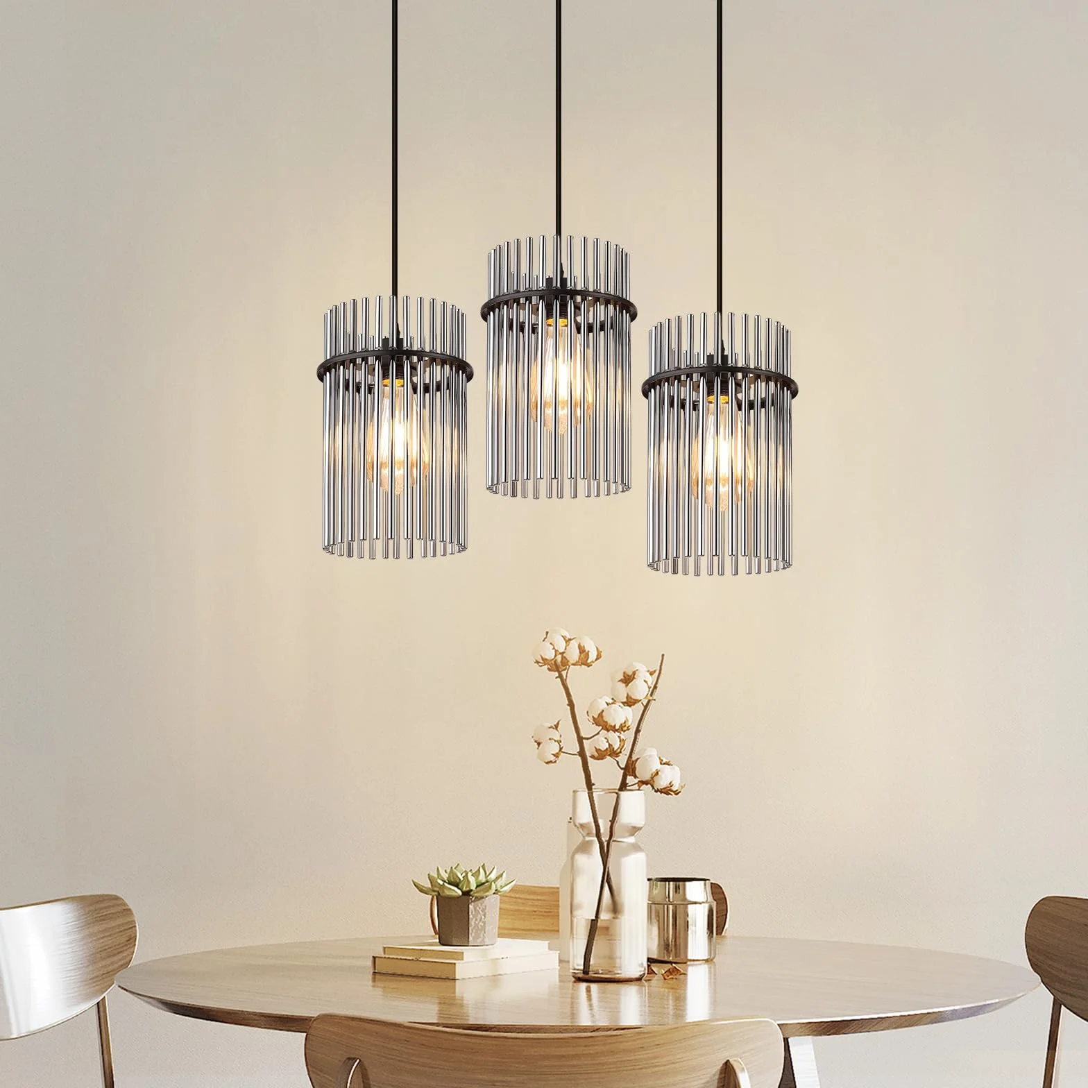 Lampa Wisząca Stół Jadalny Czarna szklany E27 nowoczesna Lampa | Kuchenna 3-punktowa z regulacją Ø 16 cm żyrandol do jadalni salon sypialnia baru i kuchni (bez żarówek)