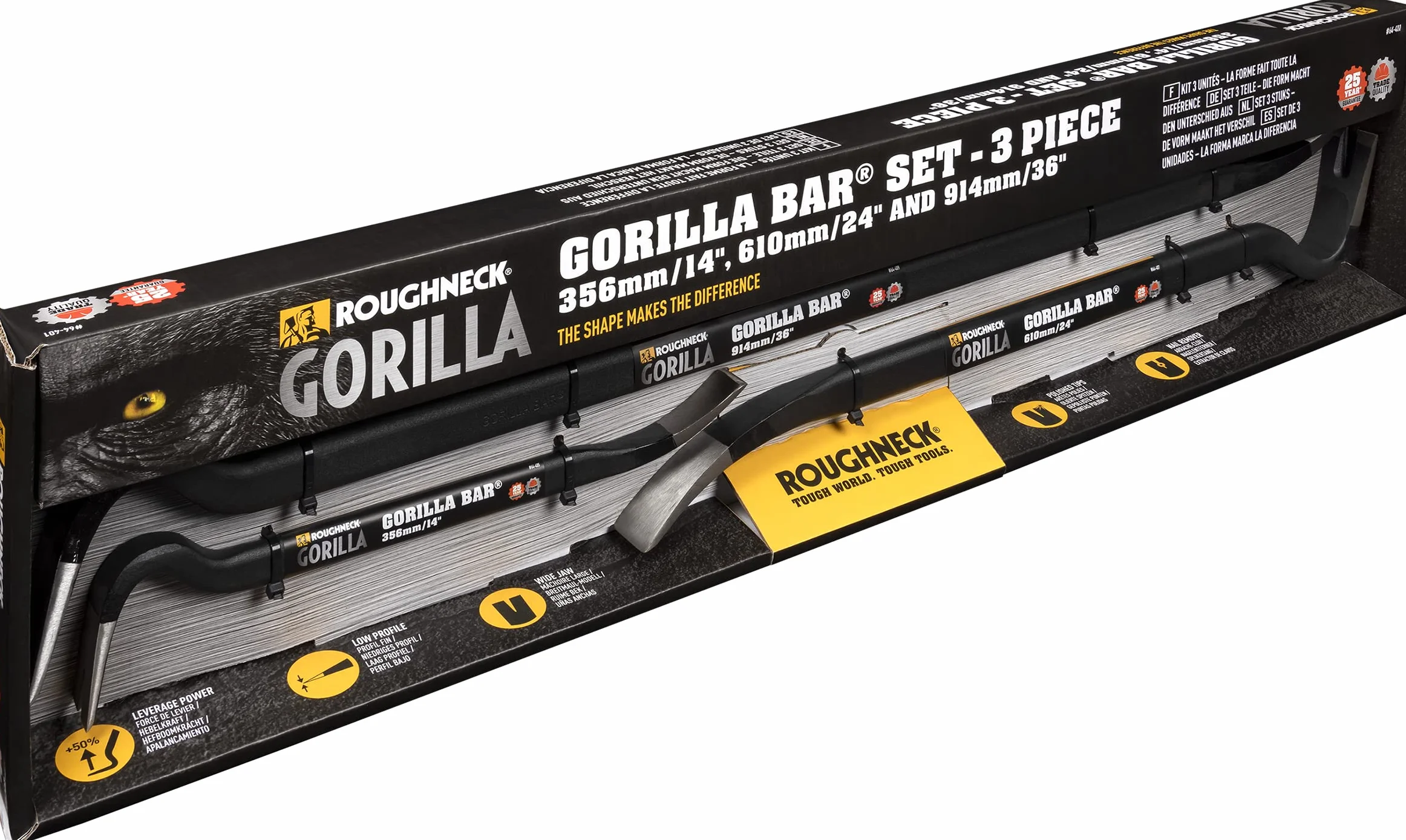 Roughneck Gorilla ROU64401 Gorilla Bar® 3-częściowy zestaw zawiera: 356 mm (14 cali), 610 mm (24 cale) i 914 mm (36 cali)