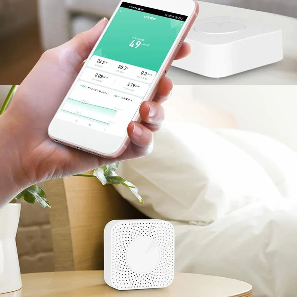 Inteligentny monitor jakości powietrza Tuya WiFi 6-w-1 gospodyni powietrza PM2.5/formaldehyd/VOC/CO2/czujnik temperatury/wilgotności kompatybilny z Home do domowego biura FNHY