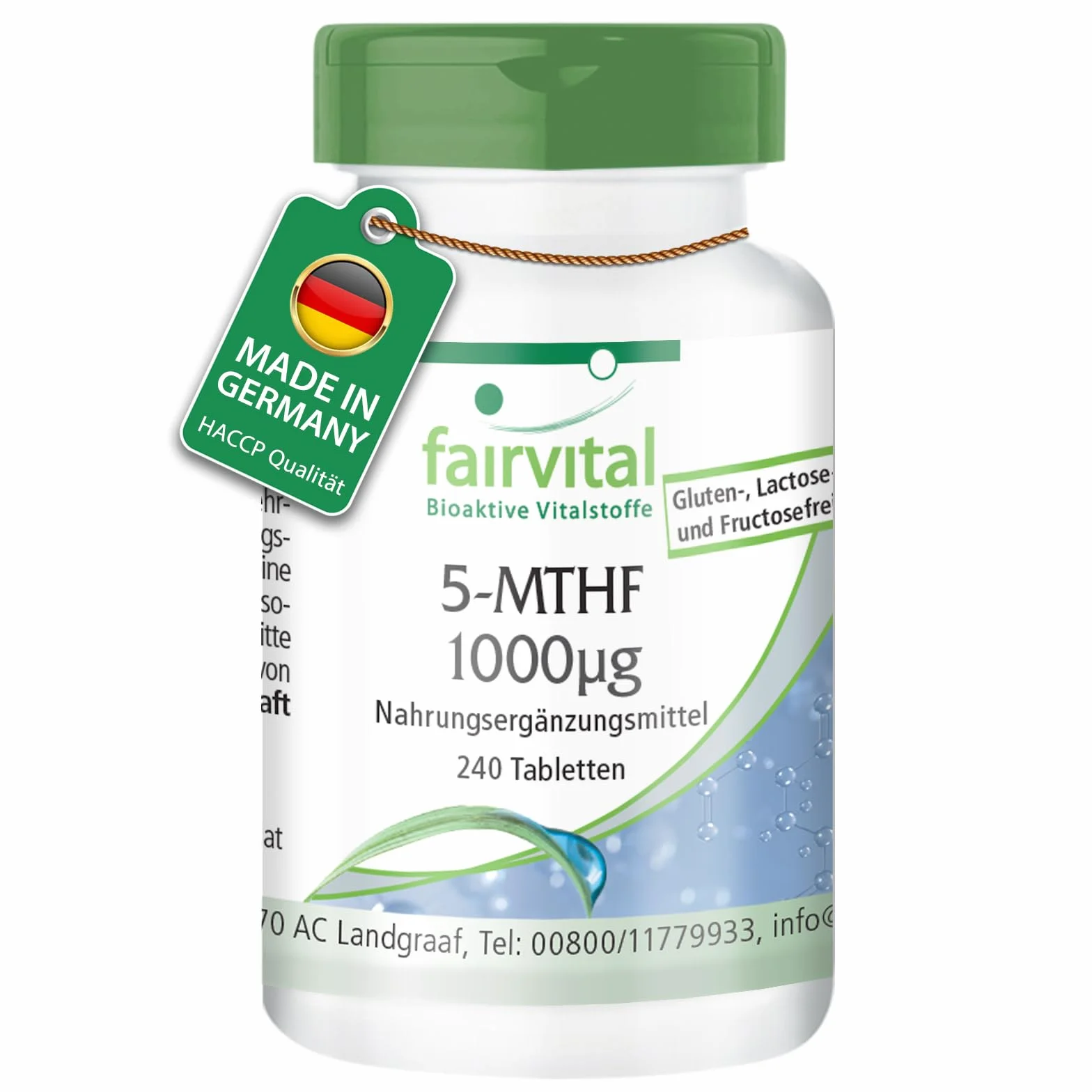 Fairvital | 5-MTHF - 240 tabletek - 1mg na tabletkę - bioaktywny kwas foliowy - płodność i ciąża - sprawdzona jakość i wysoka dawka - 100% wegańskie - wyprodukowano w Niemczech