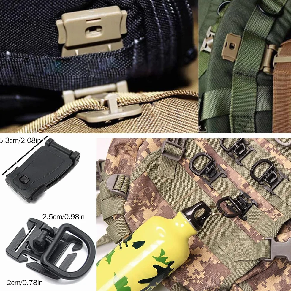 48 sztuk taktycznych klipsów do przekładni zestaw Molle Webbing do plecaka, kamizelki pasa nylonowego, d pierścieniowe blokady Grimlocks, Dominators, elastyczne sznurki i akcesoria Molle