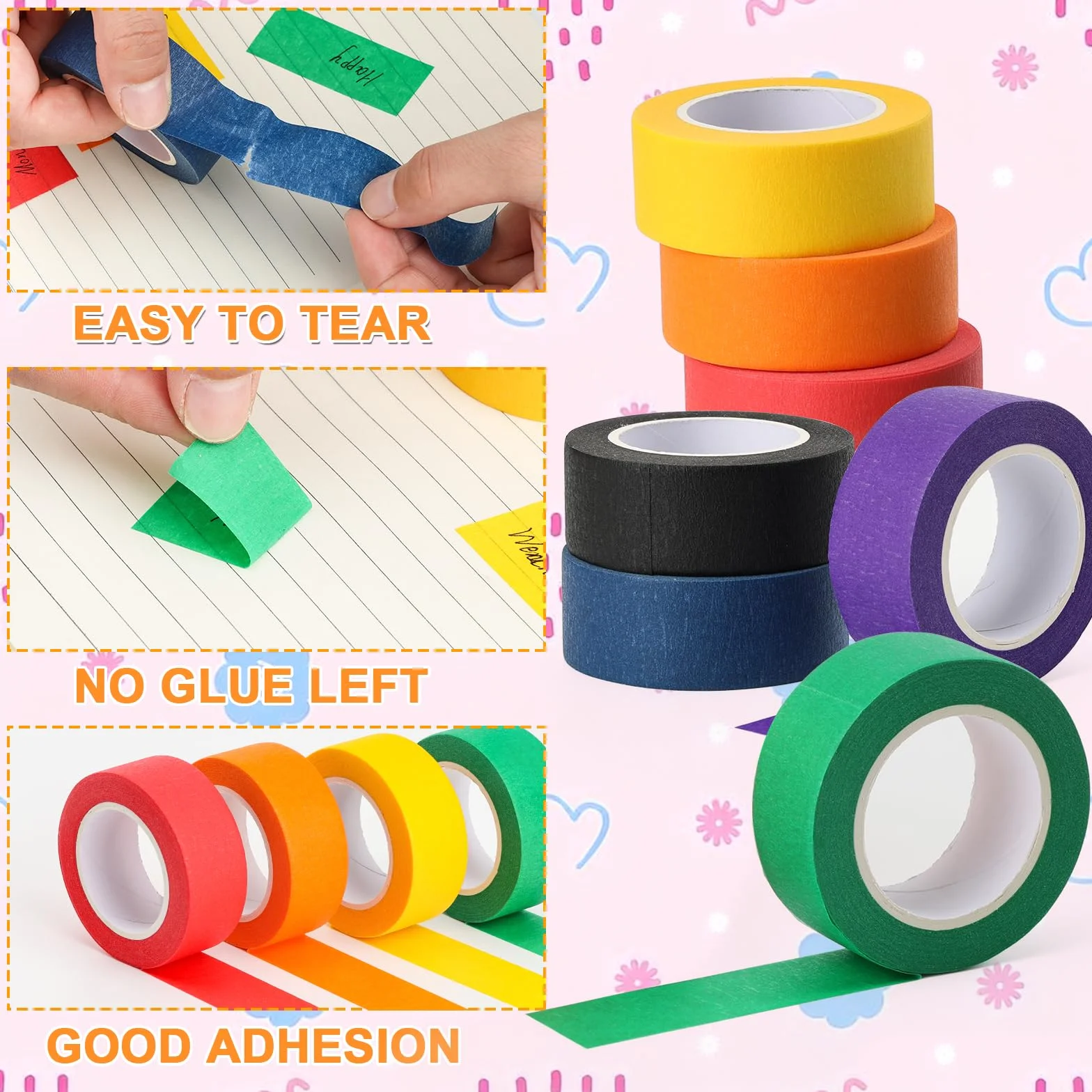 7 rolek taśmy krepowanej, wielokolorowe taśmy klejące, taśma malarska, Washi Tape, taśma maskująca 23mmx13m, klejąca taśma zdjęciowa, do DIY dla dzieci, nauczycieli, laboratorium sztuki