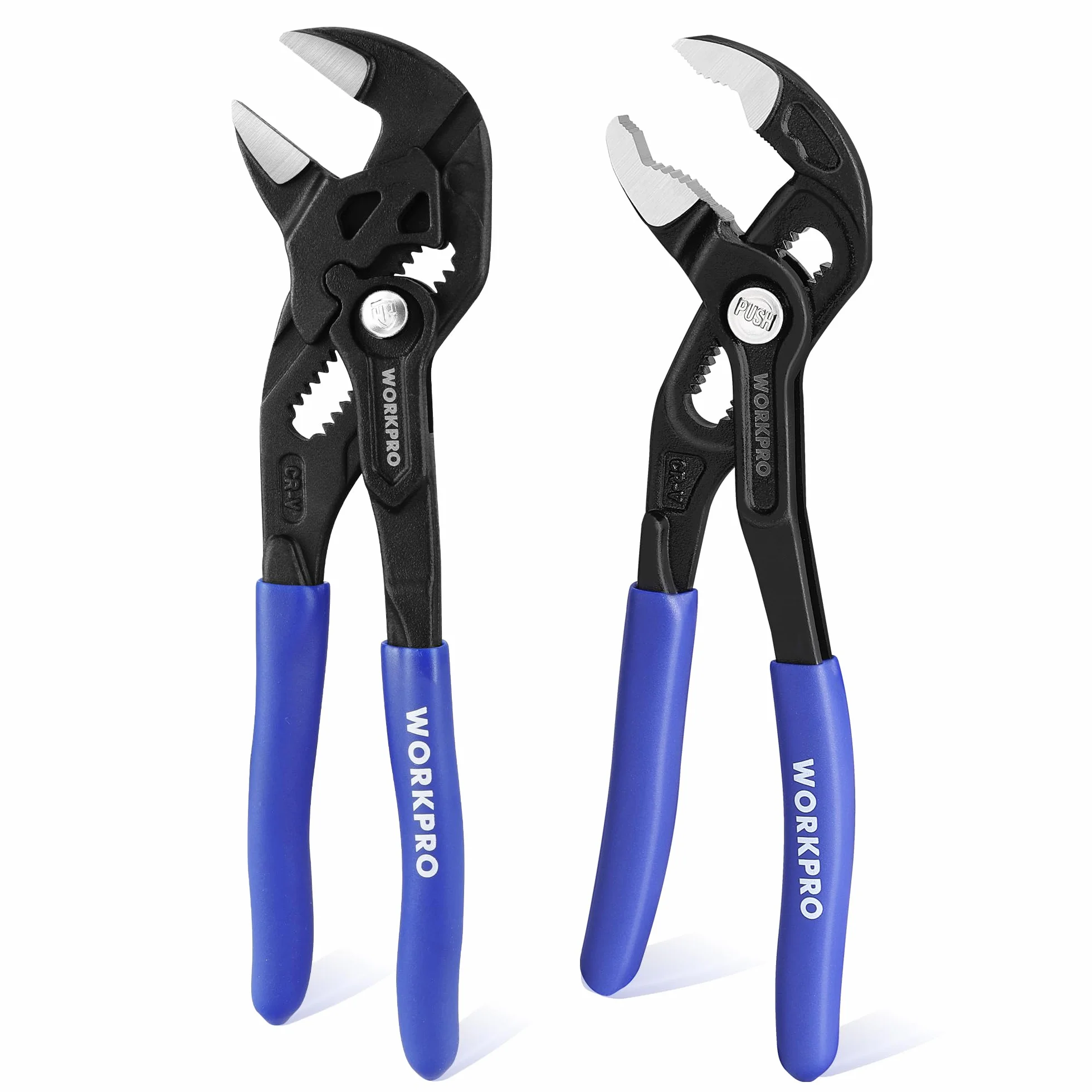 WORKPRO 2-częściowy zestaw szczypiec do pomp wodnych, 180 mm, szczypce przegubowe bez zębów i szczypce do rur z wysokiej jakości stali Cr-V, maks. otwór: 42 i 40 mm, szybka regulacja do naprawy