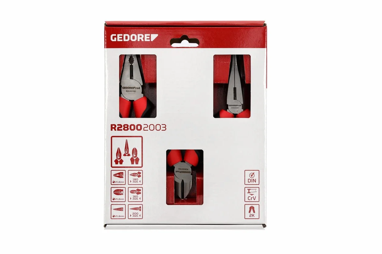 GEDORE red Zestaw szczypiec, zestaw narzędzi ze szczypcami kombinowanymi/obcinakami bocznymi/szczypcami płaskimi okrągłymi, R28002003