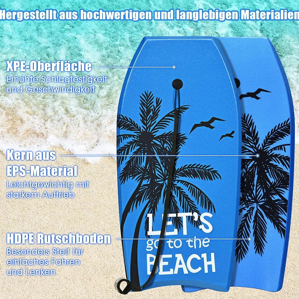 Costway Bodyboard, deska do pływania, deska surfingowa dla dzieci i dorosłych, deska surfingowa, deska Sup-Board, 104 x 51 x 6 cm (niebieska i czarna)