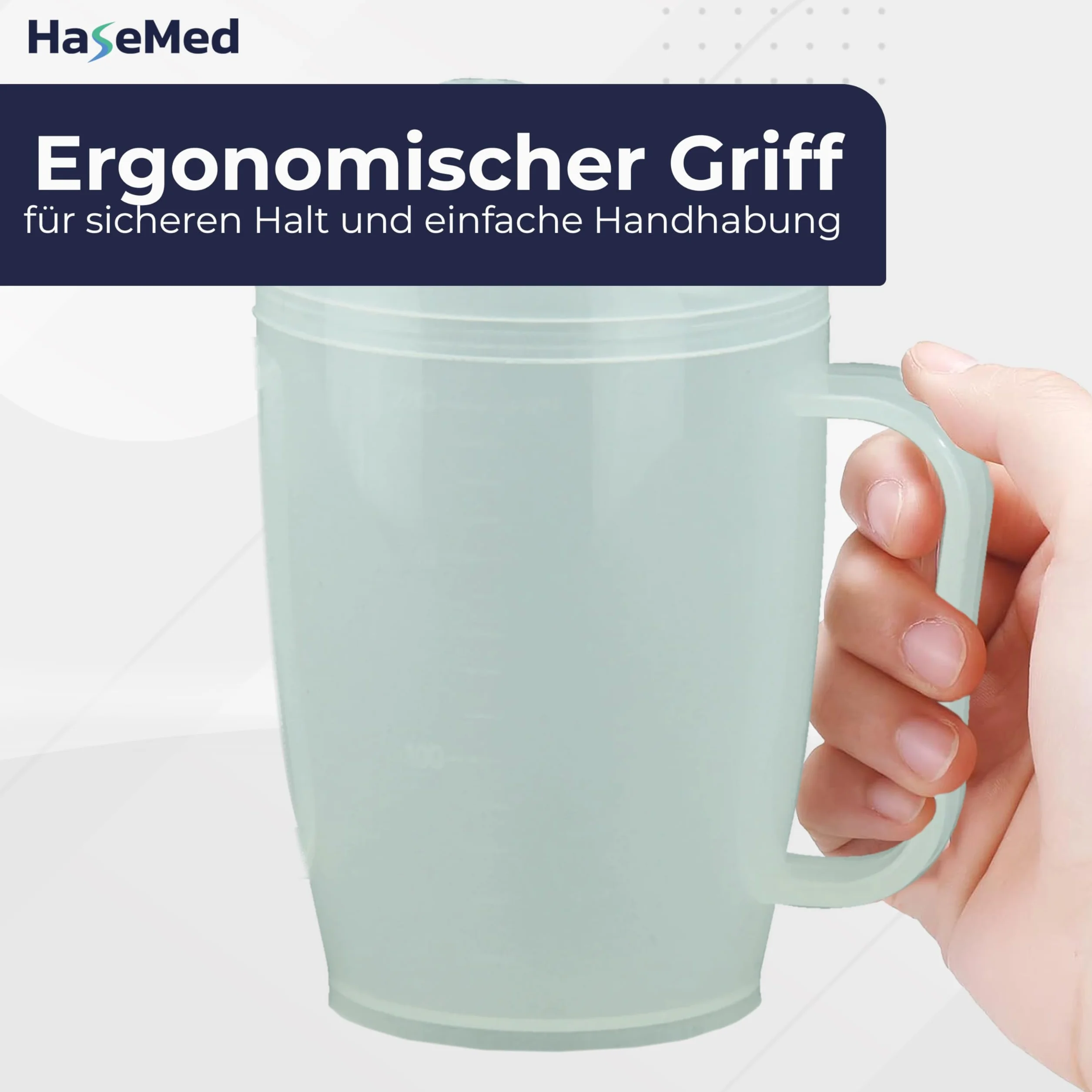HaseMed kubek do picia z uchwytem i tulejką 12 mm ergonomiczny bezpieczny dla seniorów