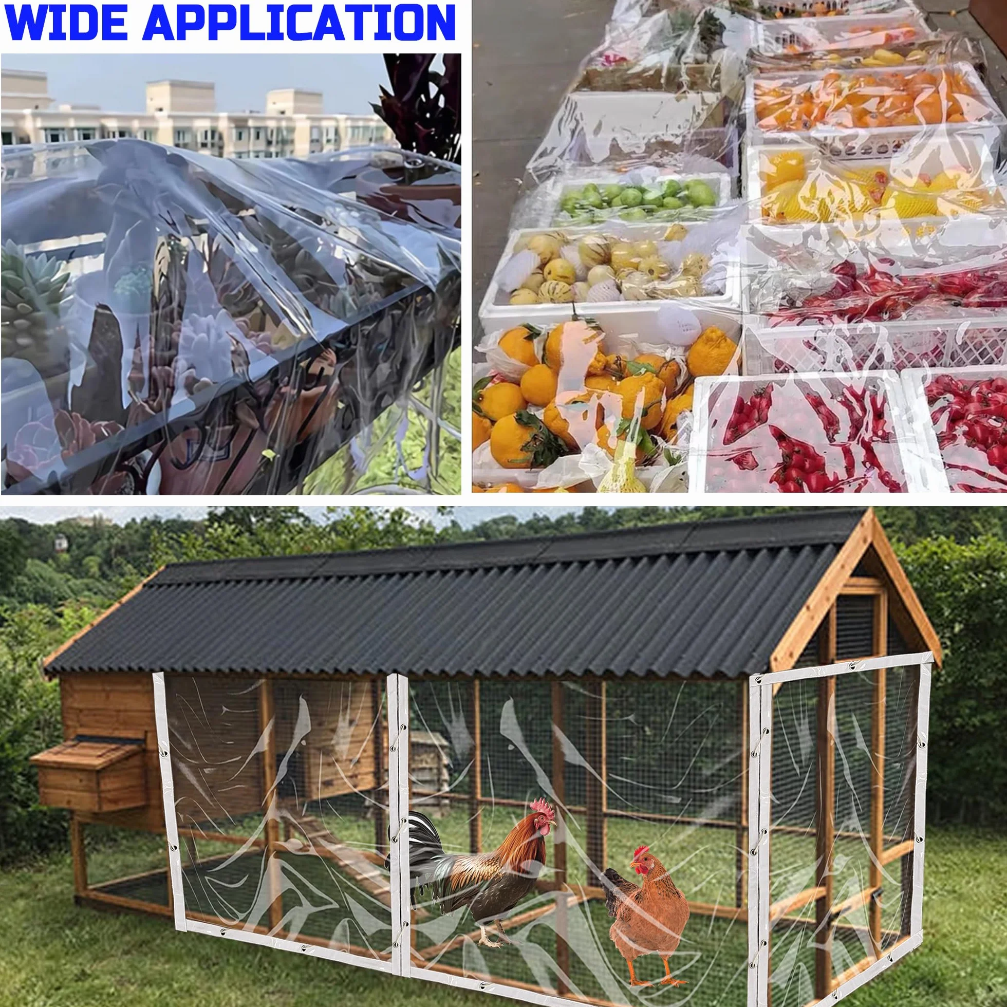 Wodoodporna plandeka 1,83 x 3,05 m, 500 g/㎡ Przezroczysta wodoodporna plandeka PCV, odporna na rozdarcia i promieniowanie UV, przezroczysta plandeka z oczkami może być używana w ogrodzie